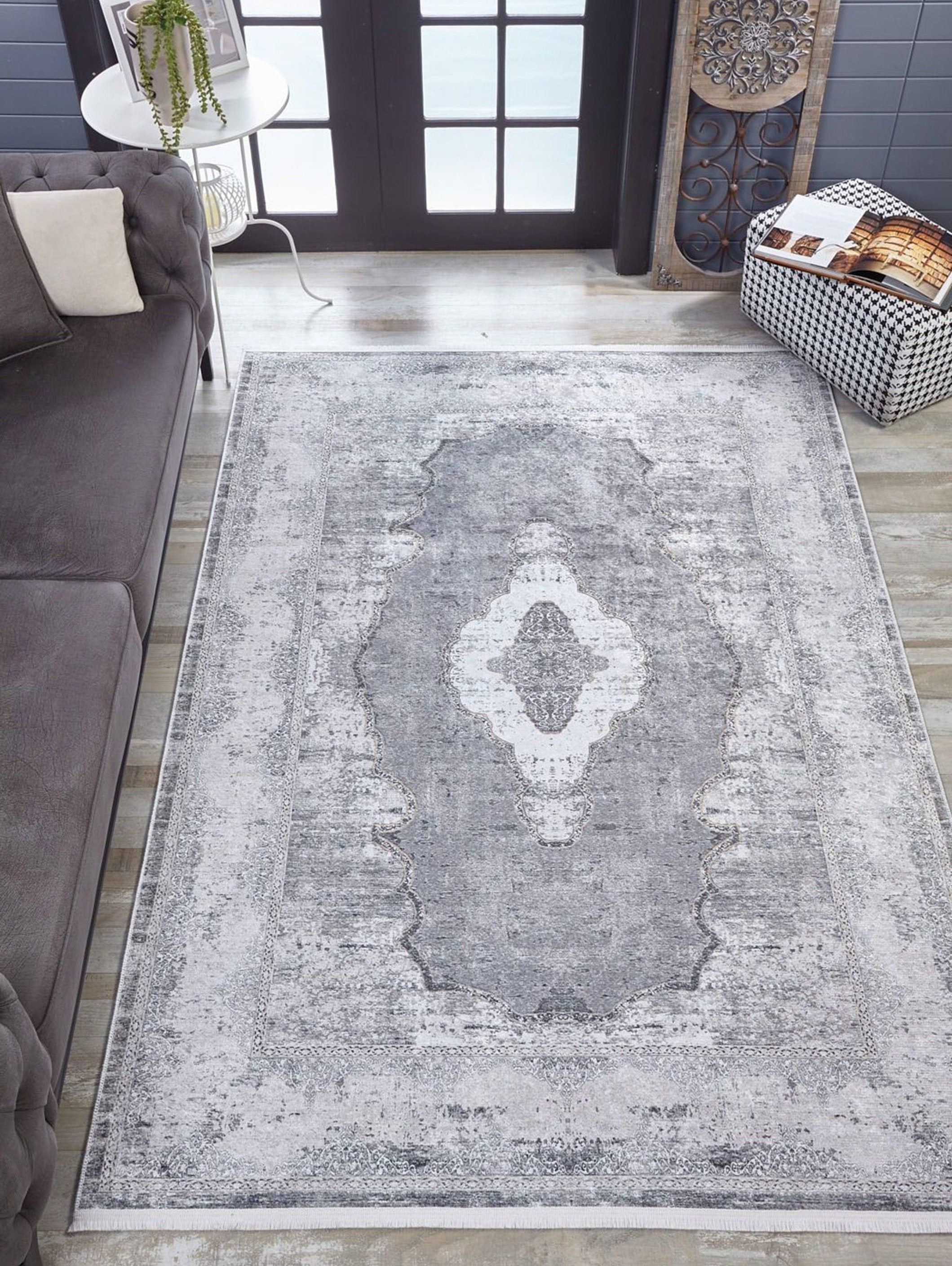 Sali Neutral Turkish Ivory Beige Gray Rug
