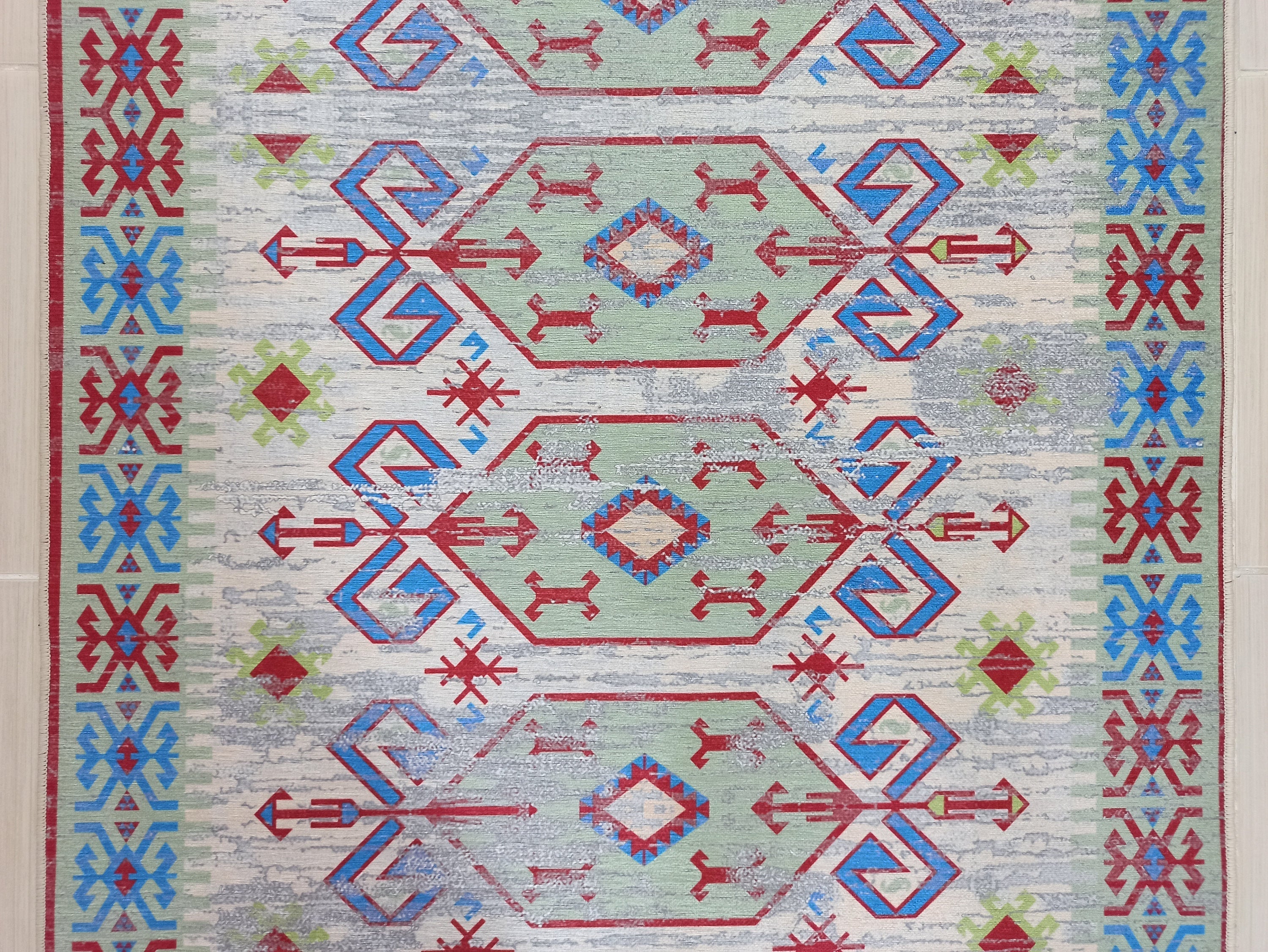 Sama Rug Turkish Faded Beige Red Green Blue Rug