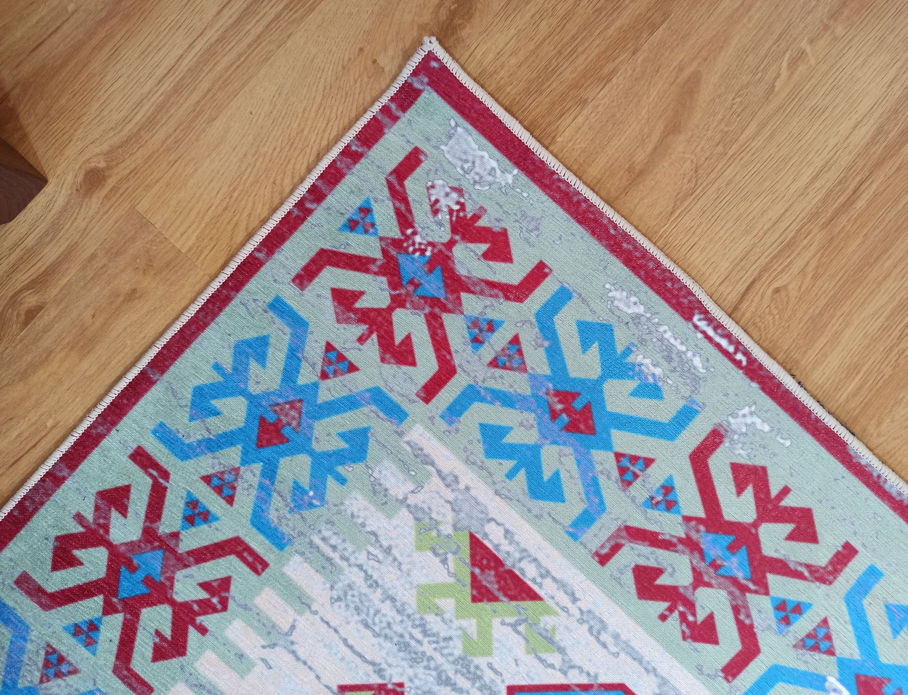 Sama Rug Turkish Faded Beige Red Green Blue Rug