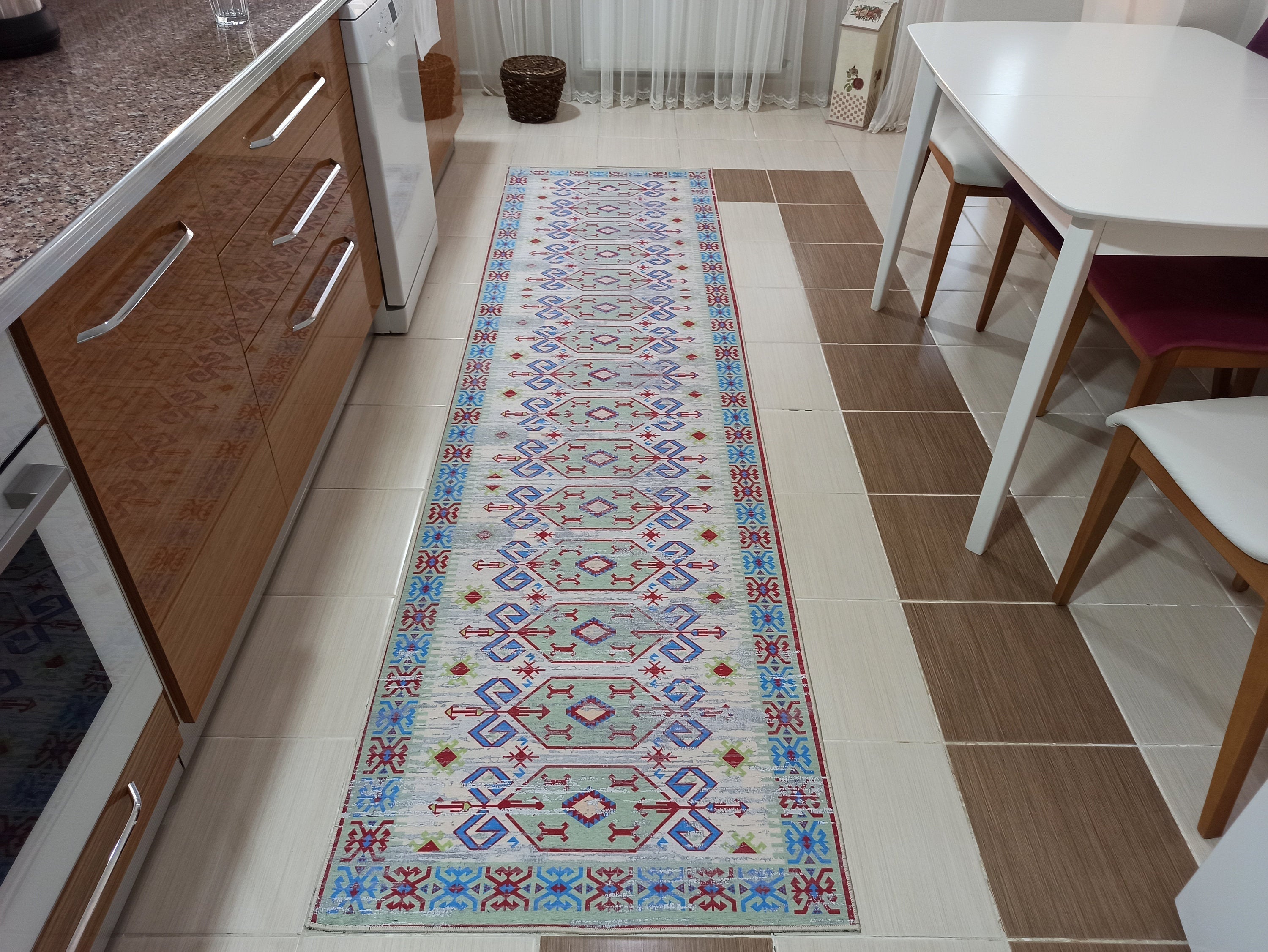 Sama Rug Turkish Faded Beige Red Green Blue Rug