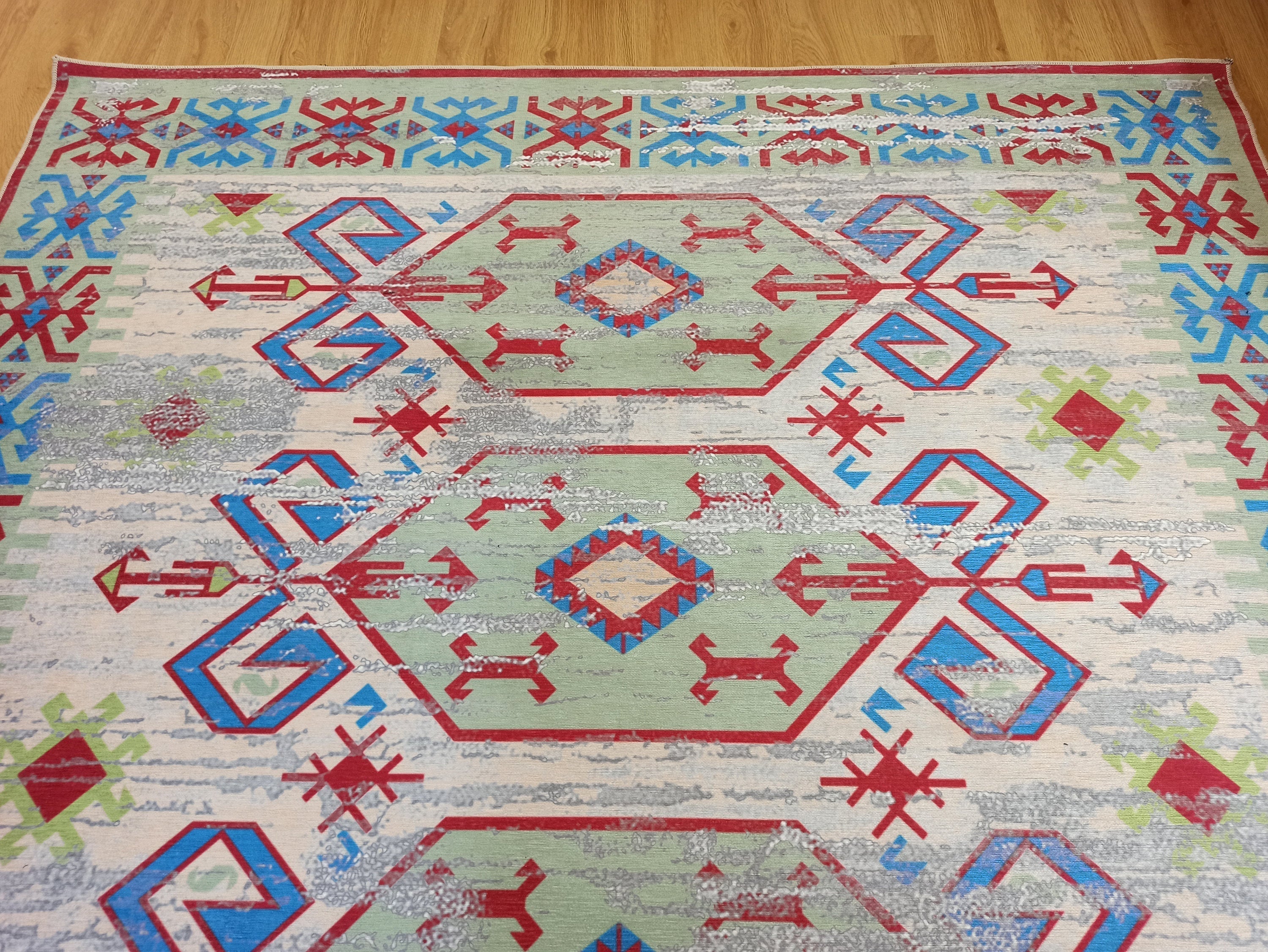 Sama Rug Turkish Faded Beige Red Green Blue Rug