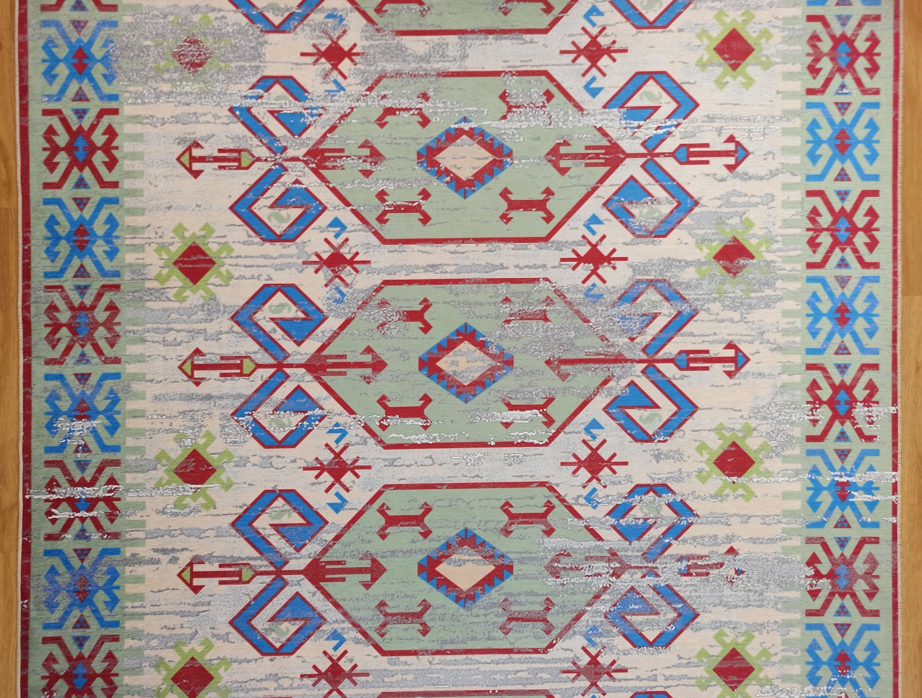 Sama Rug Turkish Faded Beige Red Green Blue Rug