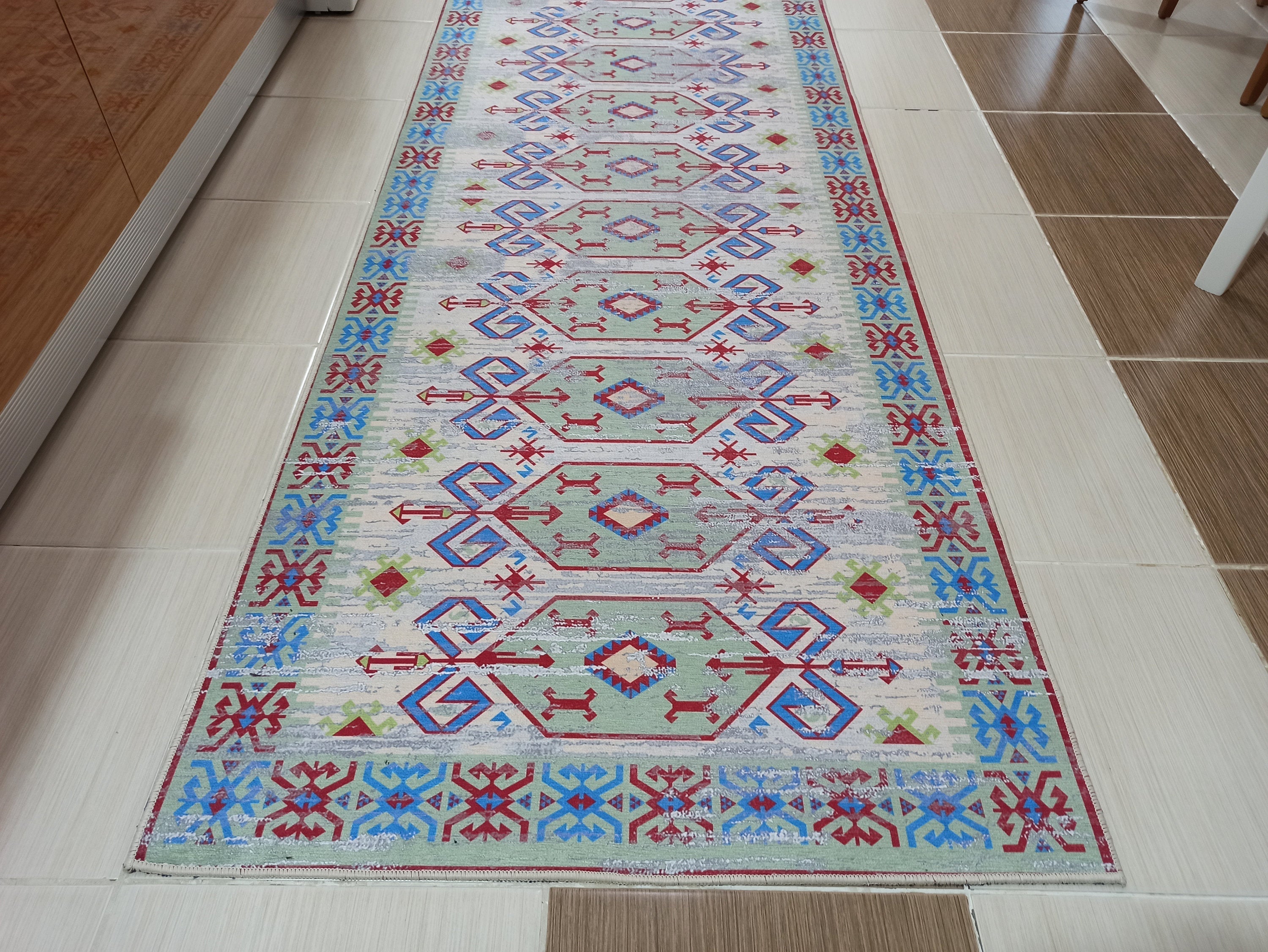 Sama Rug Turkish Faded Beige Red Green Blue Rug