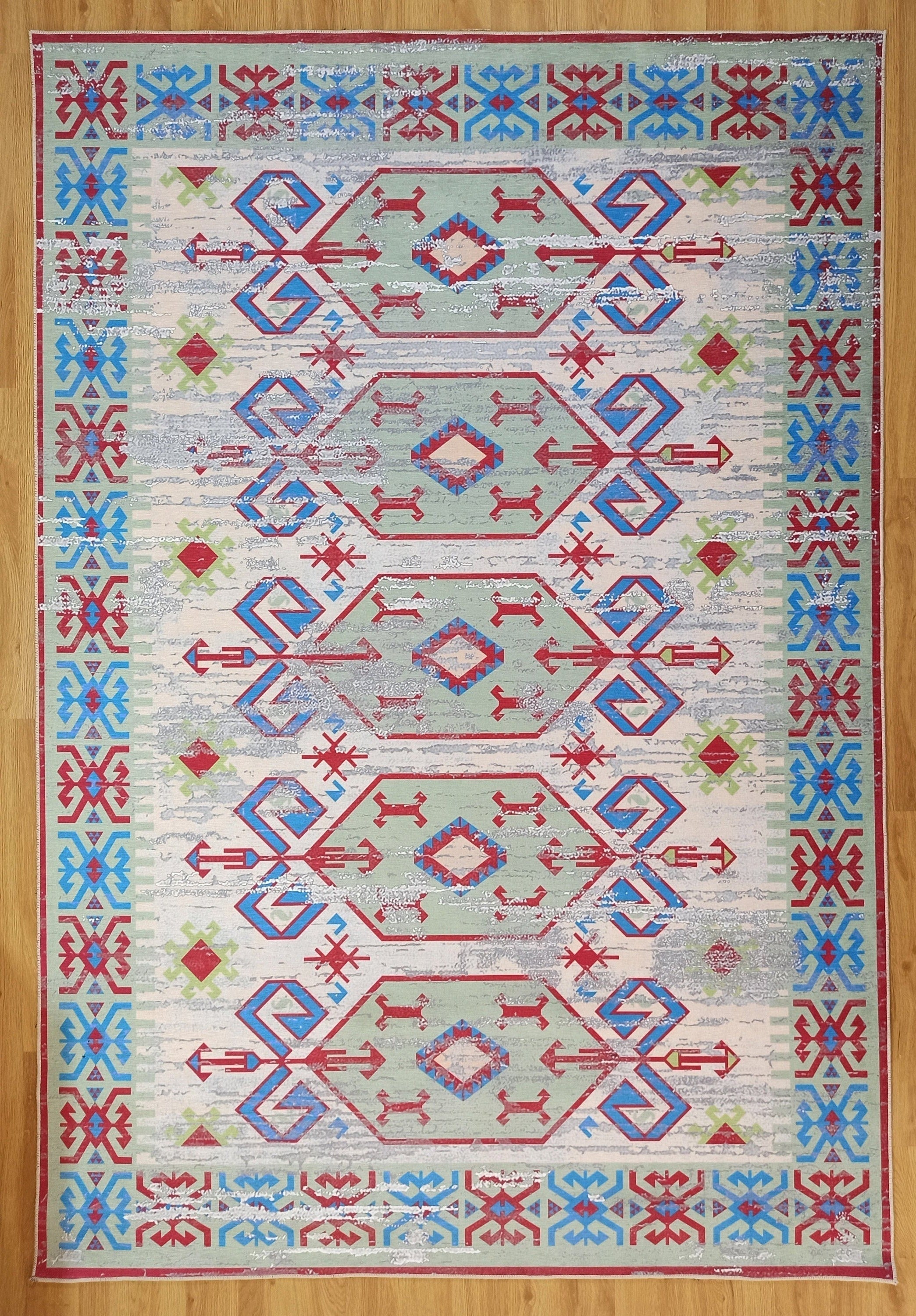 Sama Rug Turkish Faded Beige Red Green Blue Rug