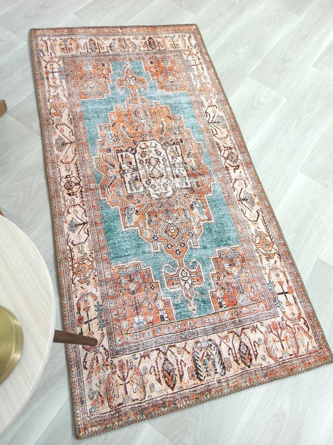 Samiha Rug Turkish Orange Beige Turquoise Rug