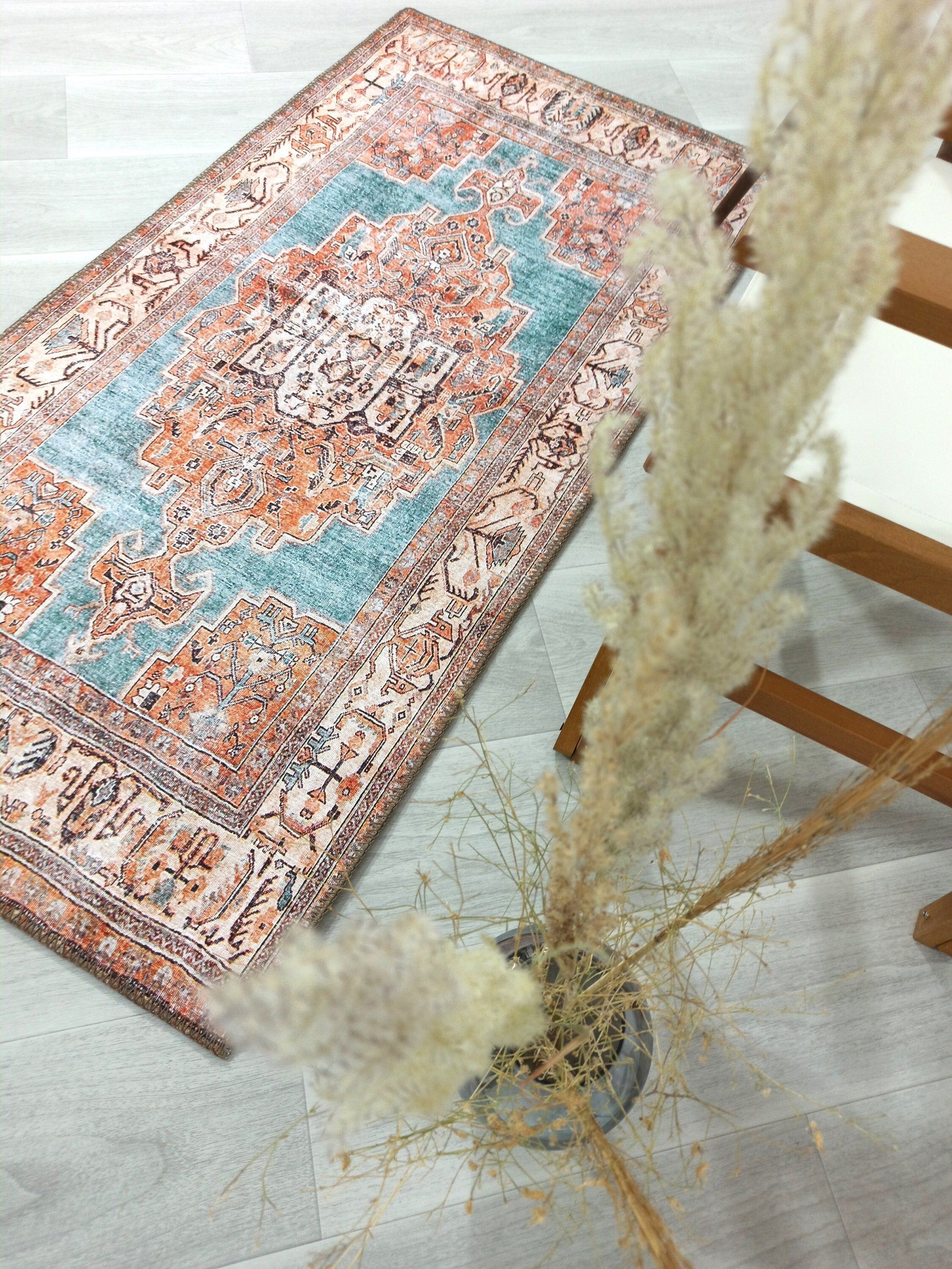 Samiha Rug Turkish Orange Beige Turquoise Rug