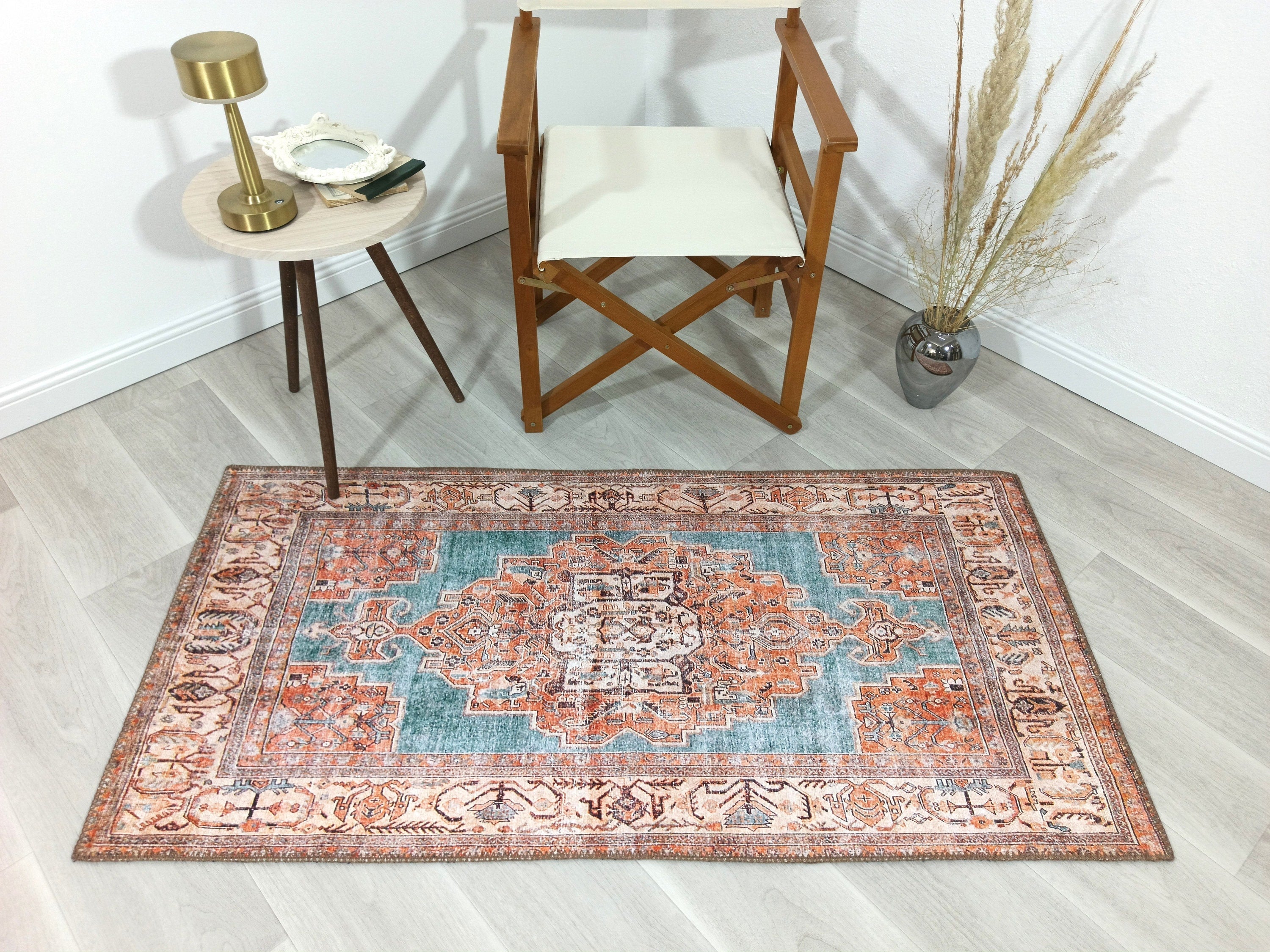 Samiha Rug Turkish Orange Beige Turquoise Rug