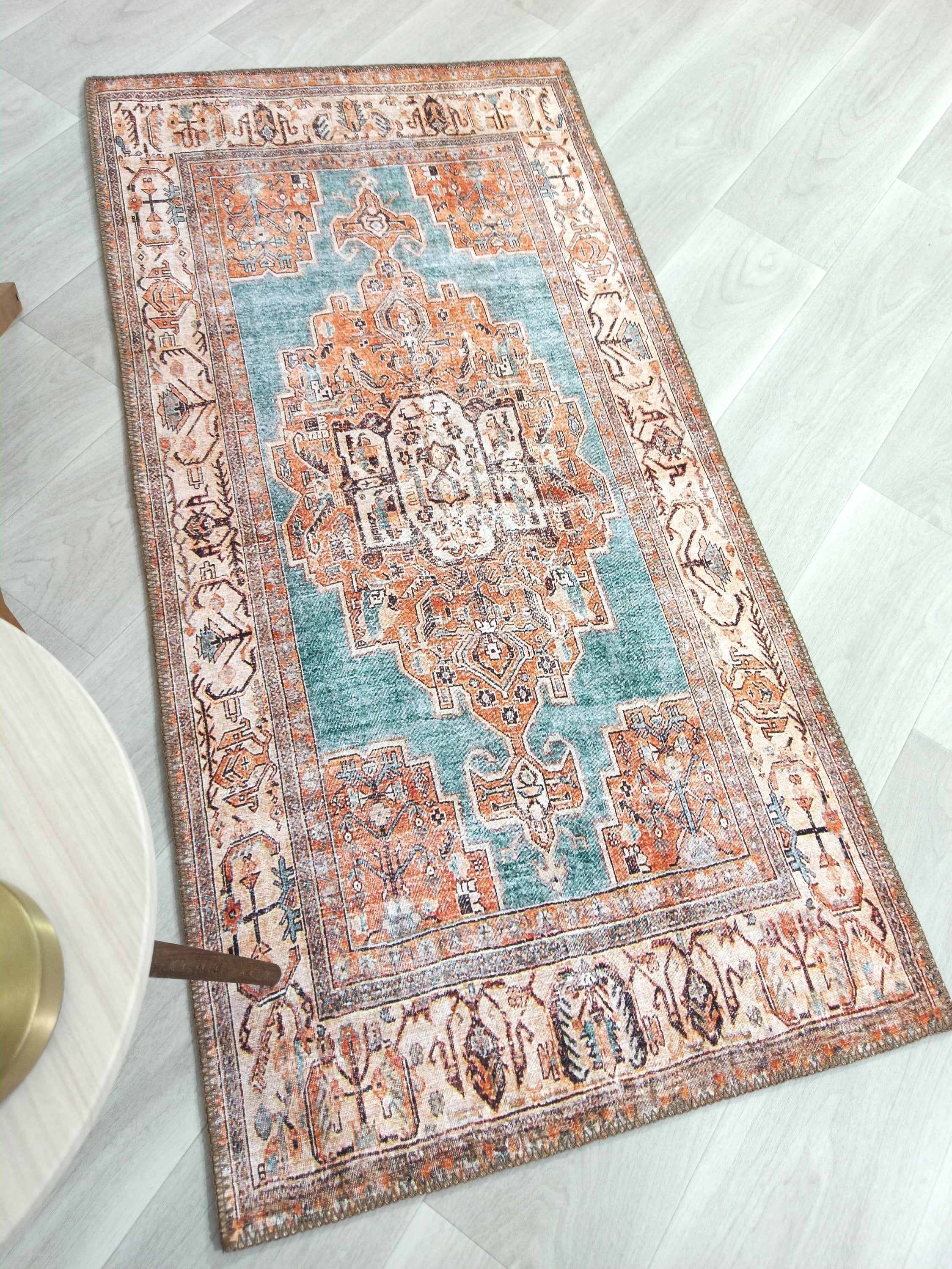 Samiha Rug Turkish Orange Beige Turquoise Rug