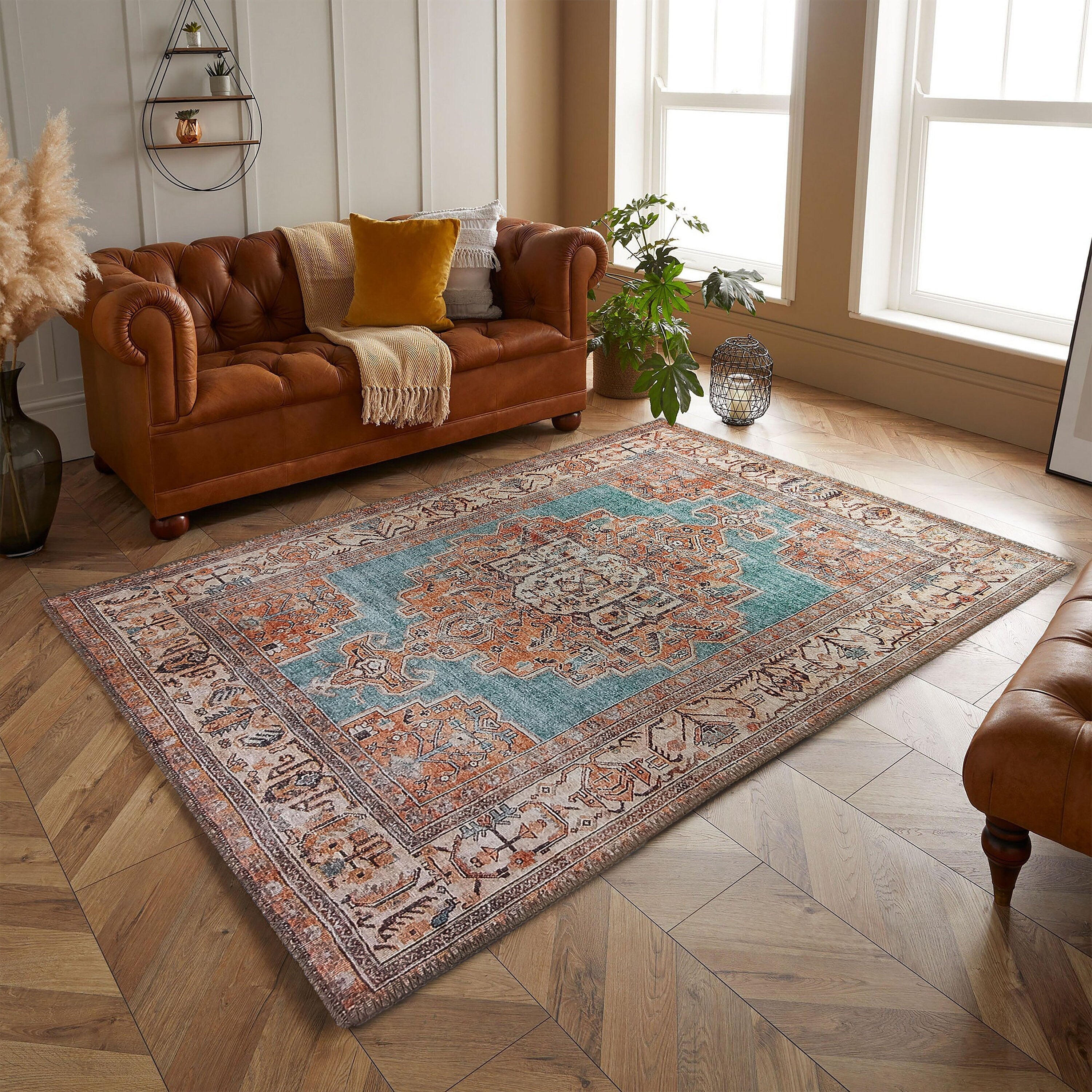 Samiha Rug Turkish Orange Beige Turquoise Rug