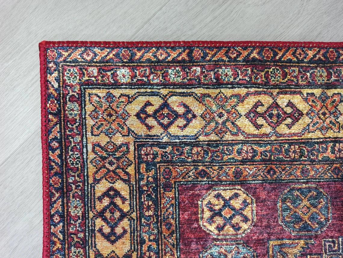 San-Runner Turkish Burgundy Dark Red Runner Rug