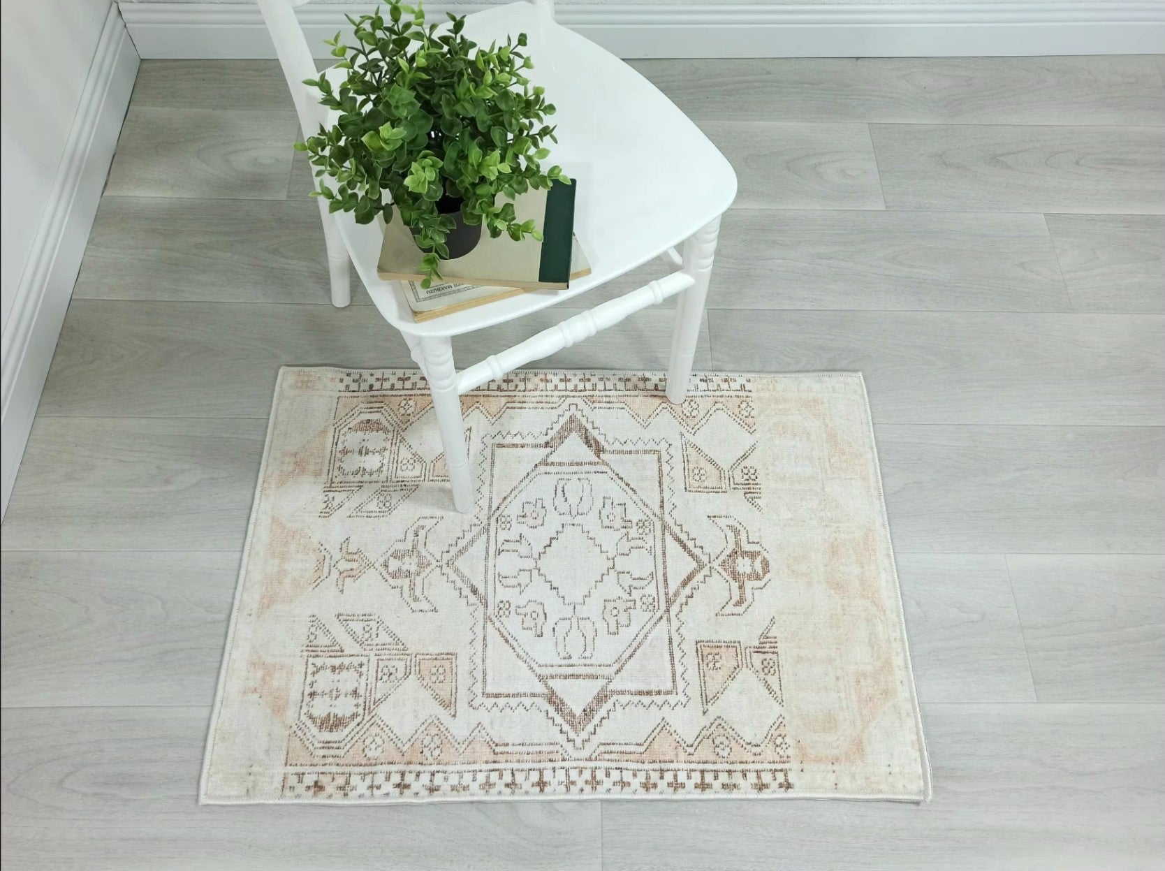 Turkish Rug Beige Pale Blush Orange Vintage Bath Mat Geometric Area Rugs