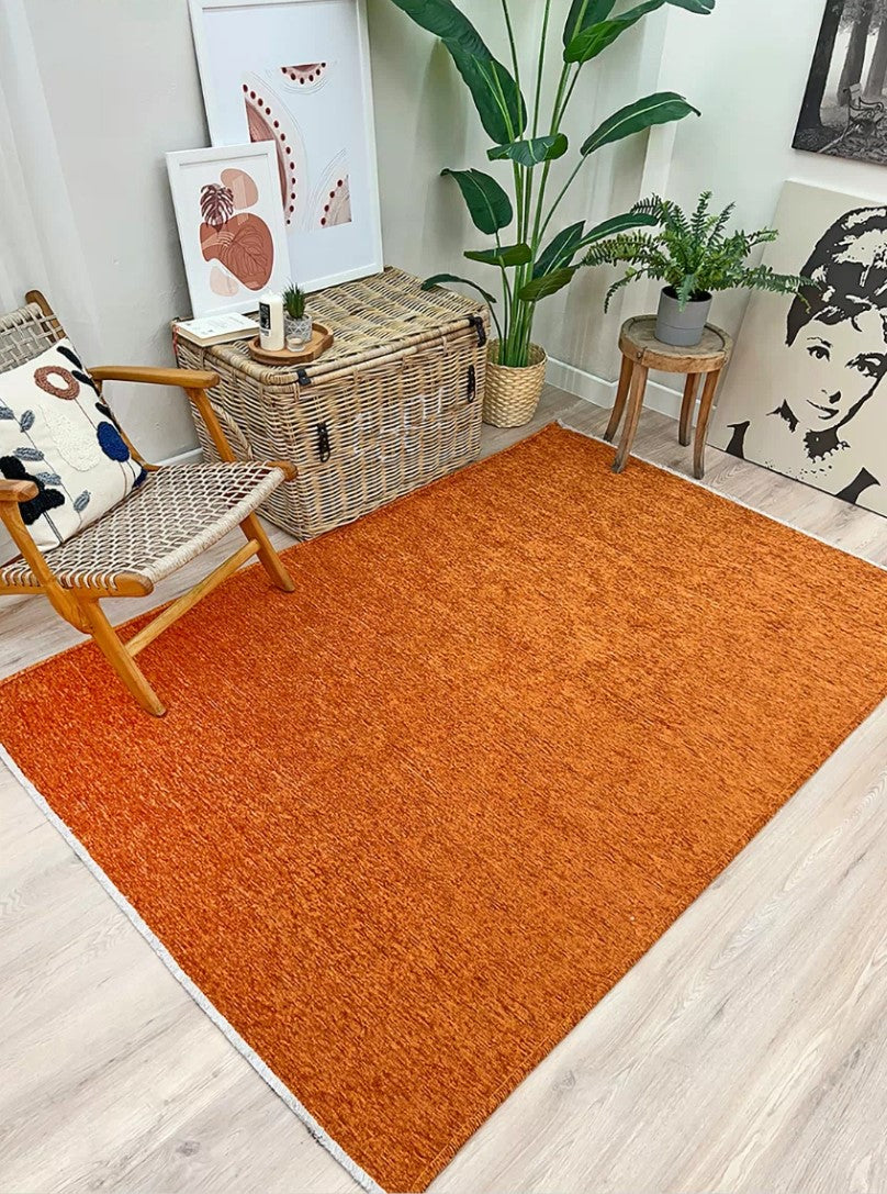 Orange Plain Flatweave Rug, Modern Boho & Halloween Home Decor Area Rugs Runner