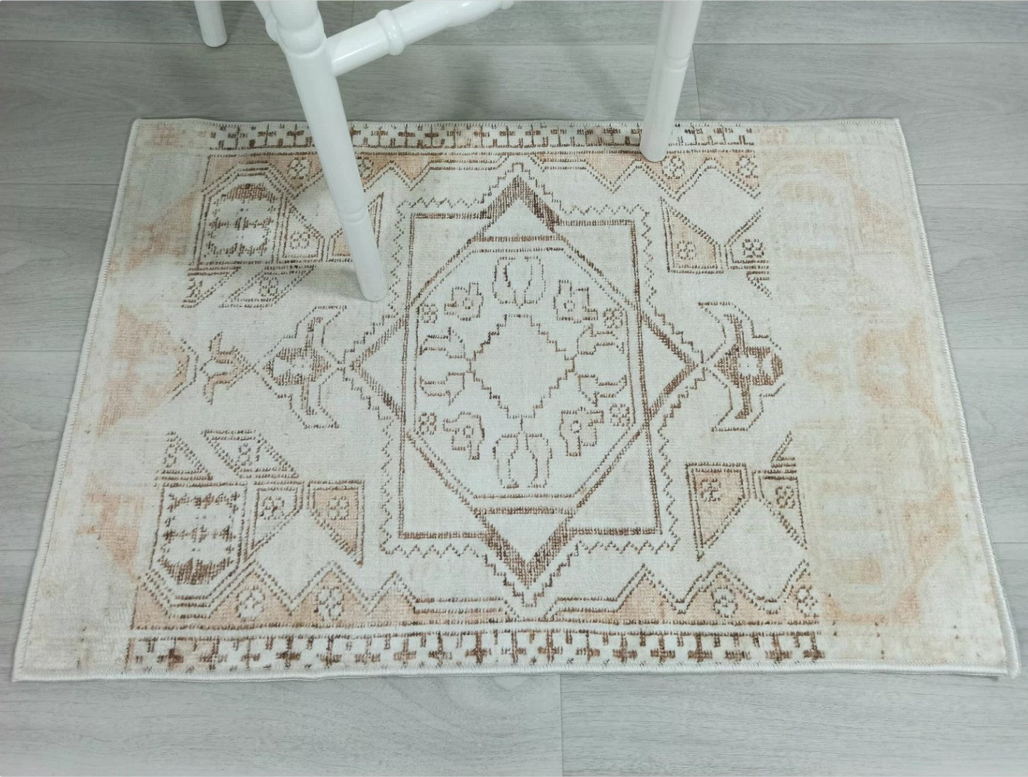 Turkish Rug Beige Pale Blush Orange Vintage Bath Mat Geometric Area Rugs