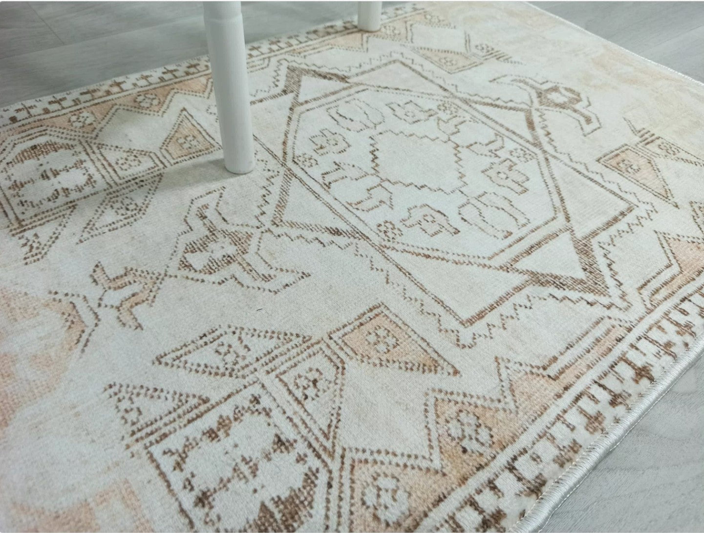 Turkish Rug Beige Pale Blush Orange Vintage Bath Mat Geometric Area Rugs