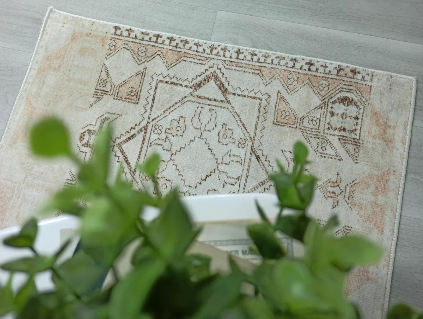 Turkish Rug Beige Pale Blush Orange Vintage Bath Mat Geometric Area Rugs