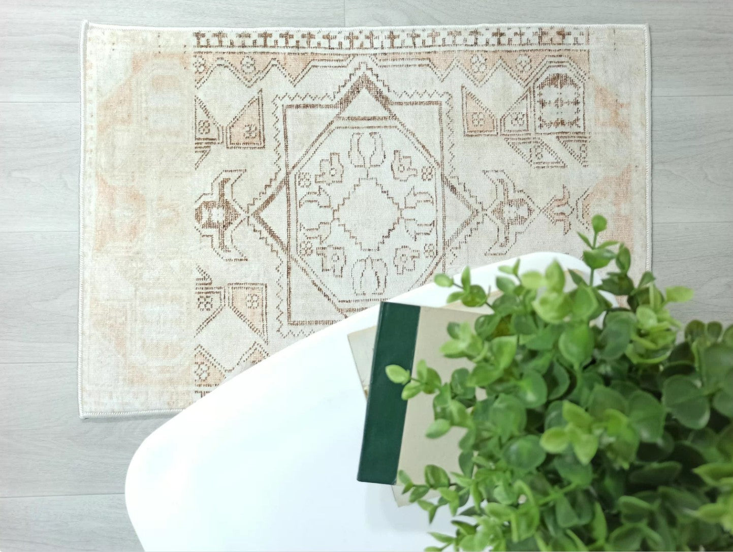 Turkish Rug Beige Pale Blush Orange Vintage Bath Mat Geometric Area Rugs