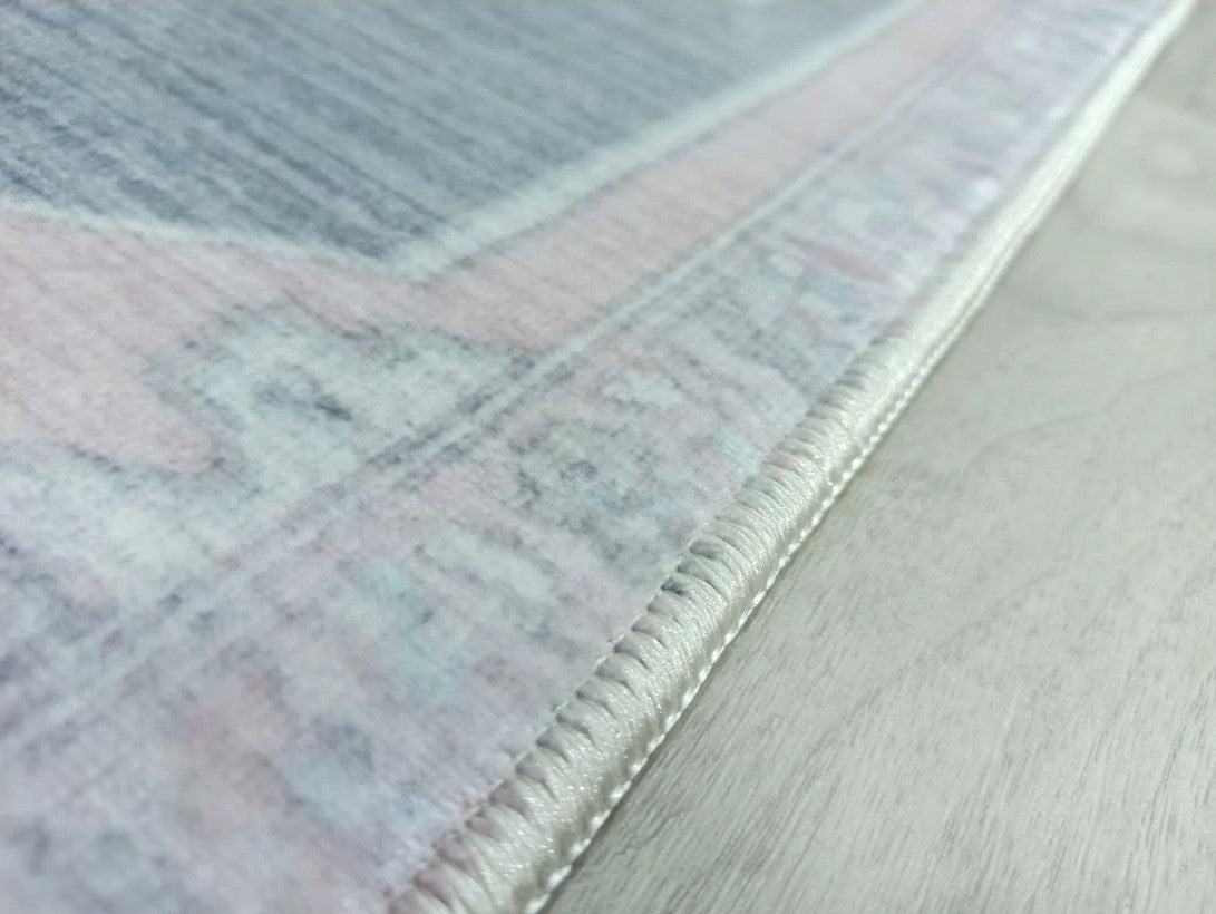 Turkish Rug, Gray Light Pink Ivory Vintage Oushak Geometric Area Rugs