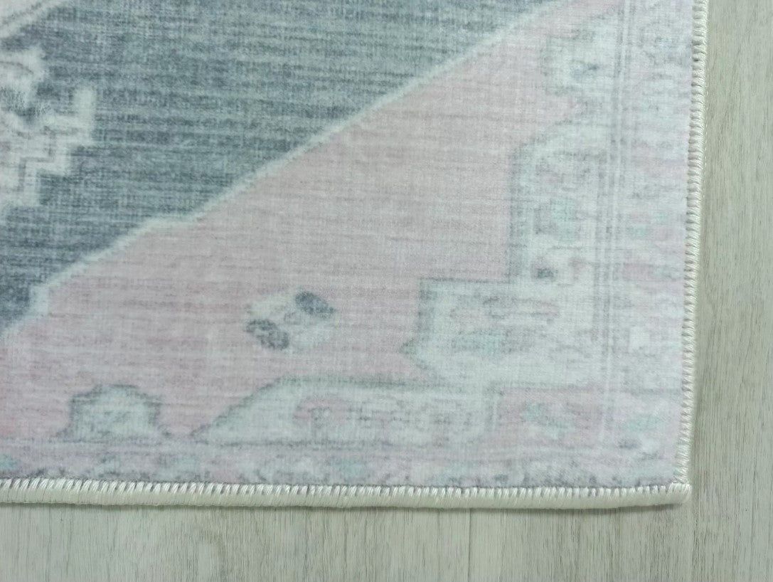 Turkish Rug, Gray Light Pink Ivory Vintage Oushak Geometric Area Rugs