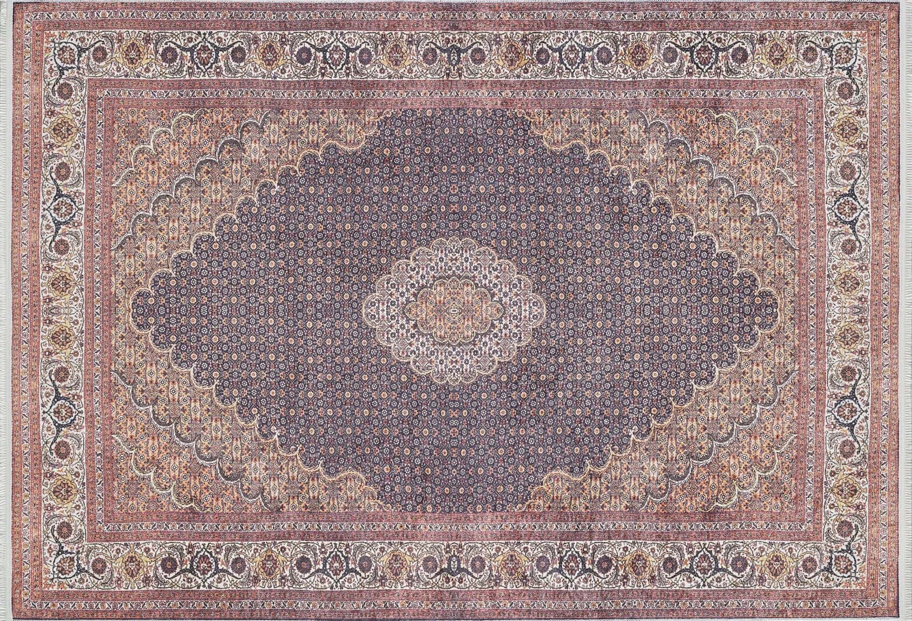 Seda Persian Red Beige Dark Navy Blue Rug