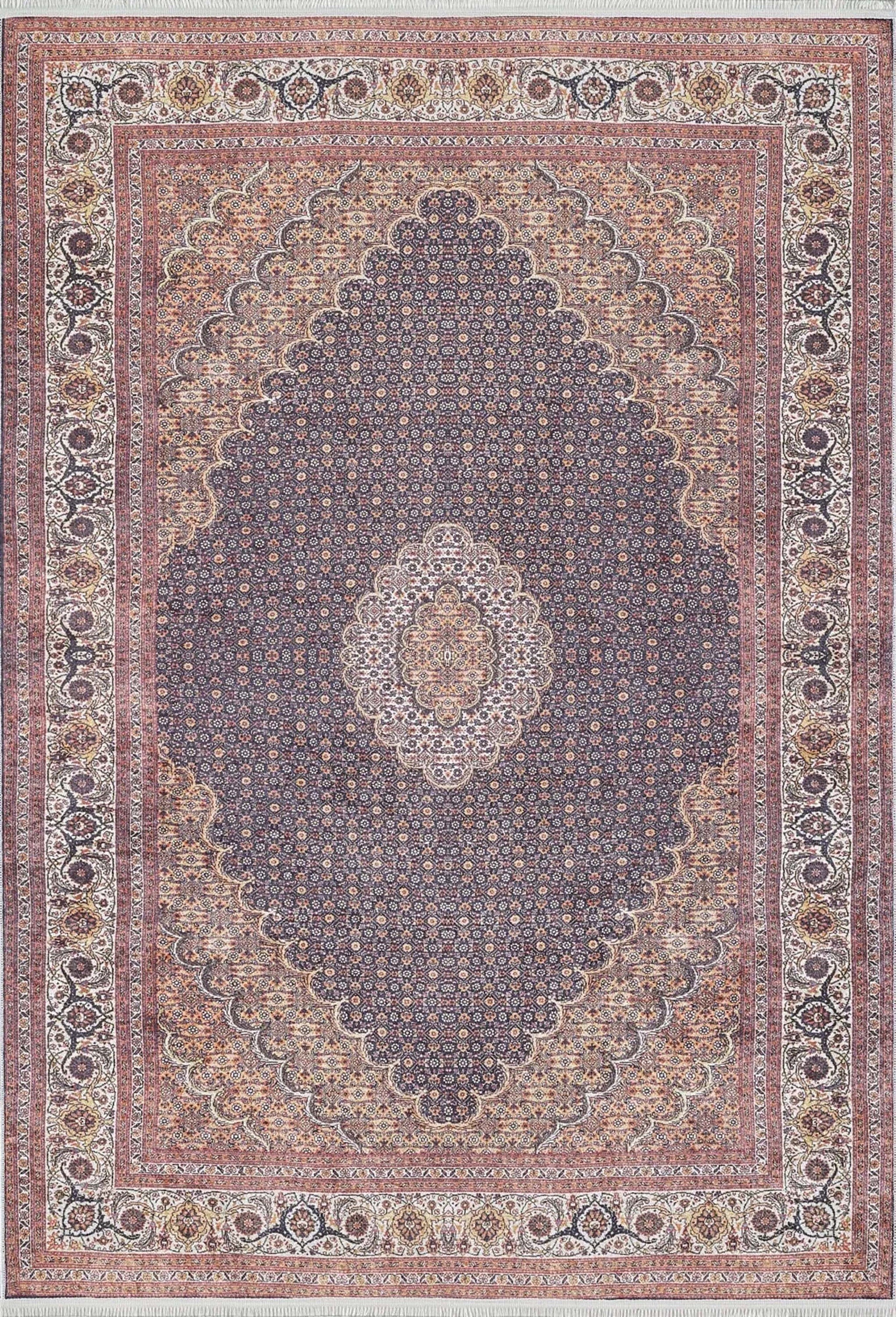 Seda Persian Red Beige Dark Navy Blue Rug
