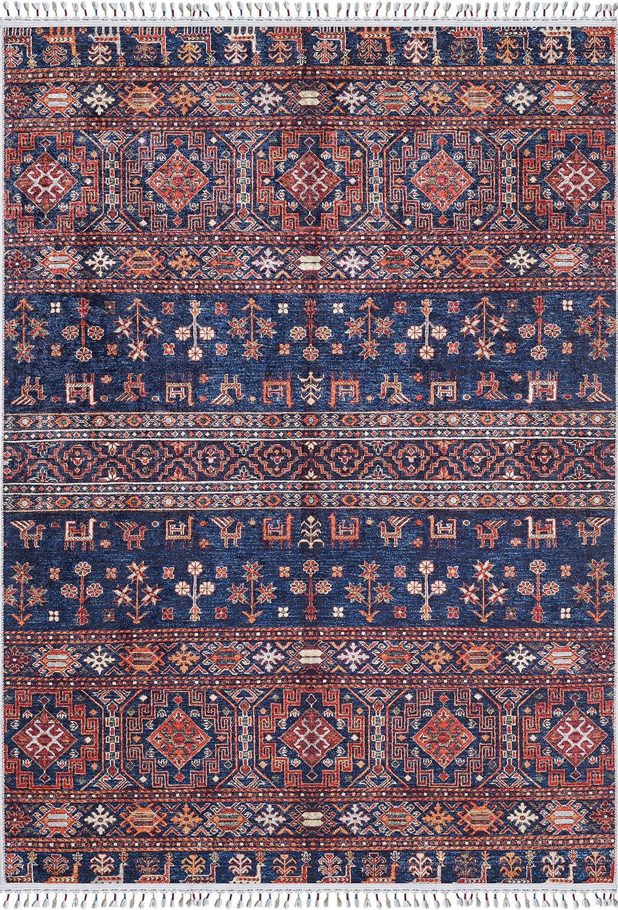 Sela Turkish Ethnic Navy Blue Kilim Rug