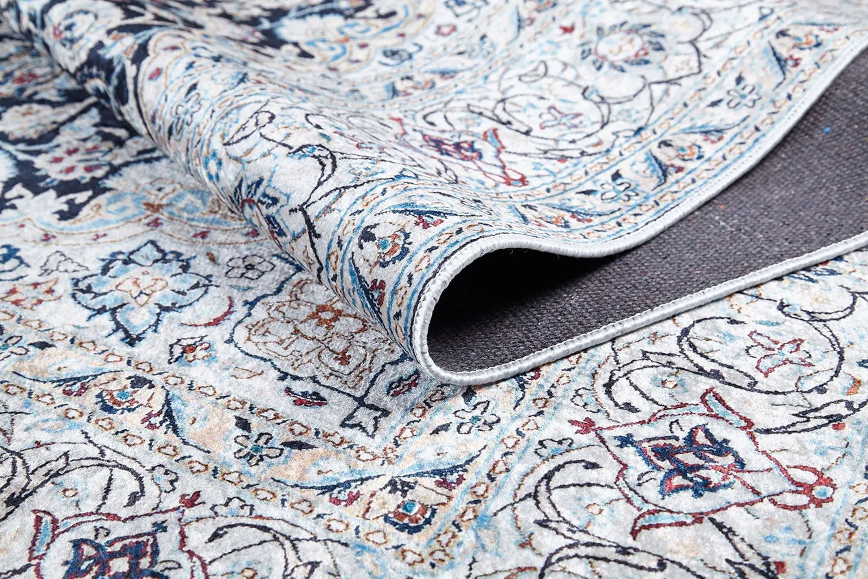 Sidla Turkish White Navy Blue Rug