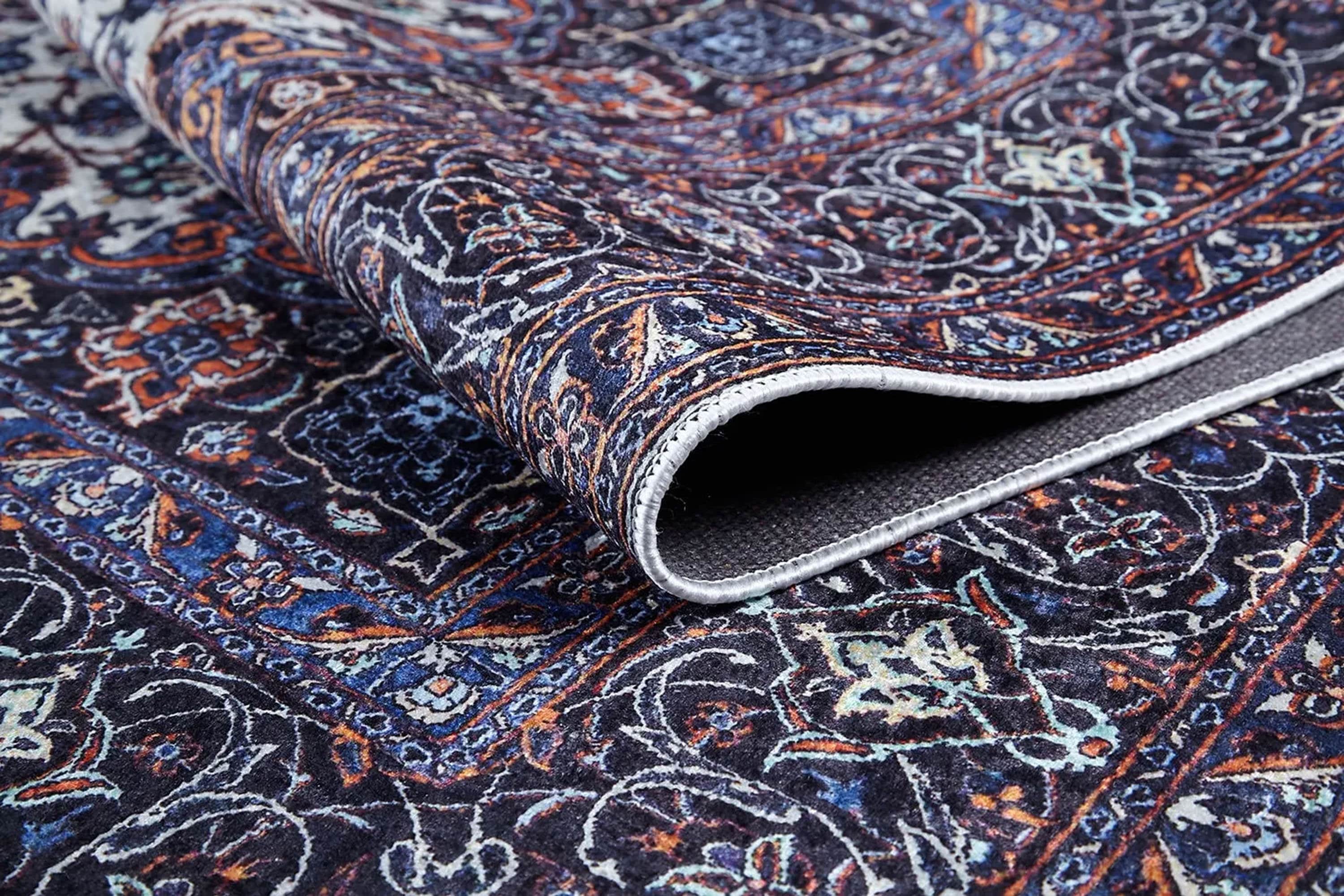 Sidla Turkish White Navy Blue Rug