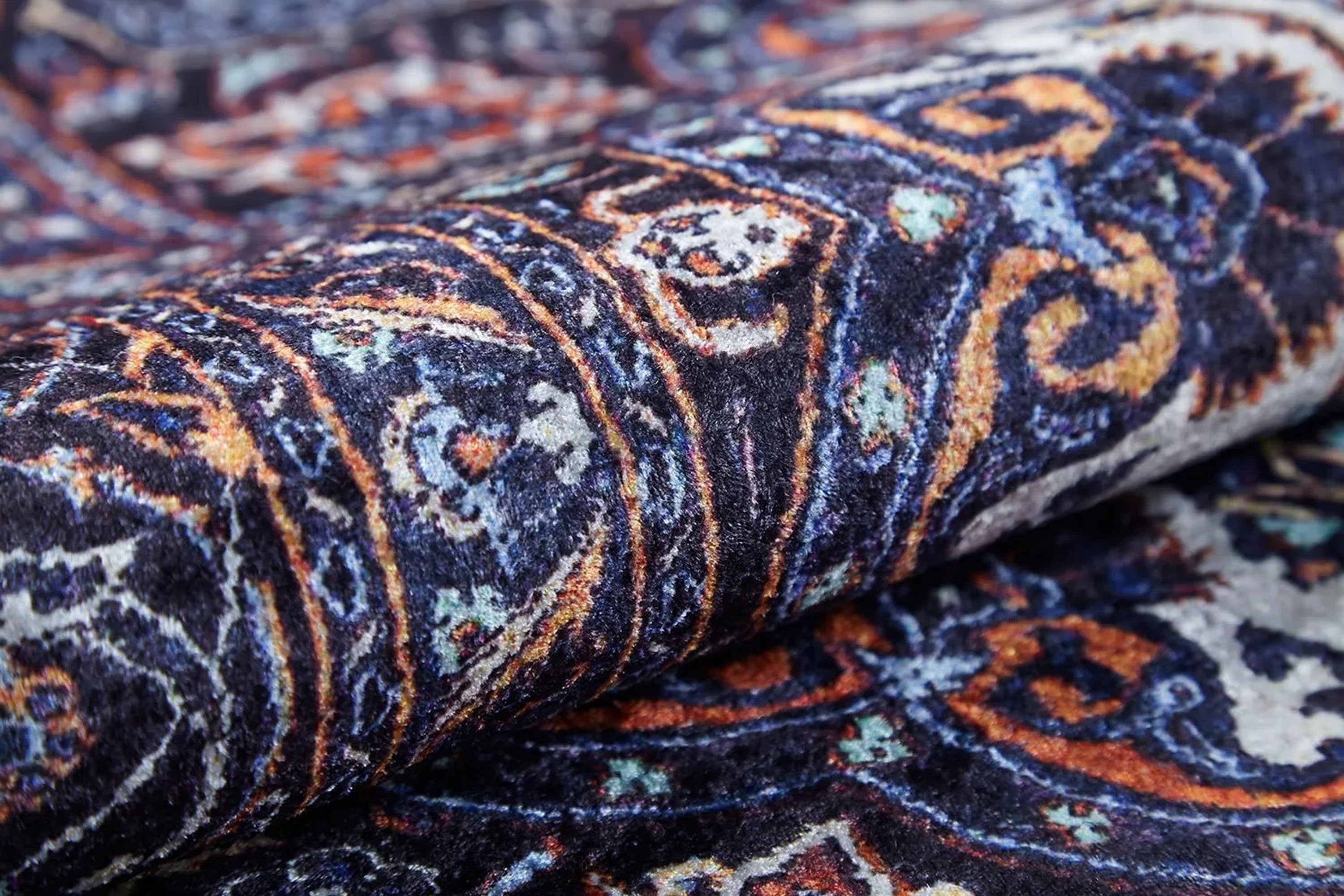 Sidla Turkish White Navy Blue Rug