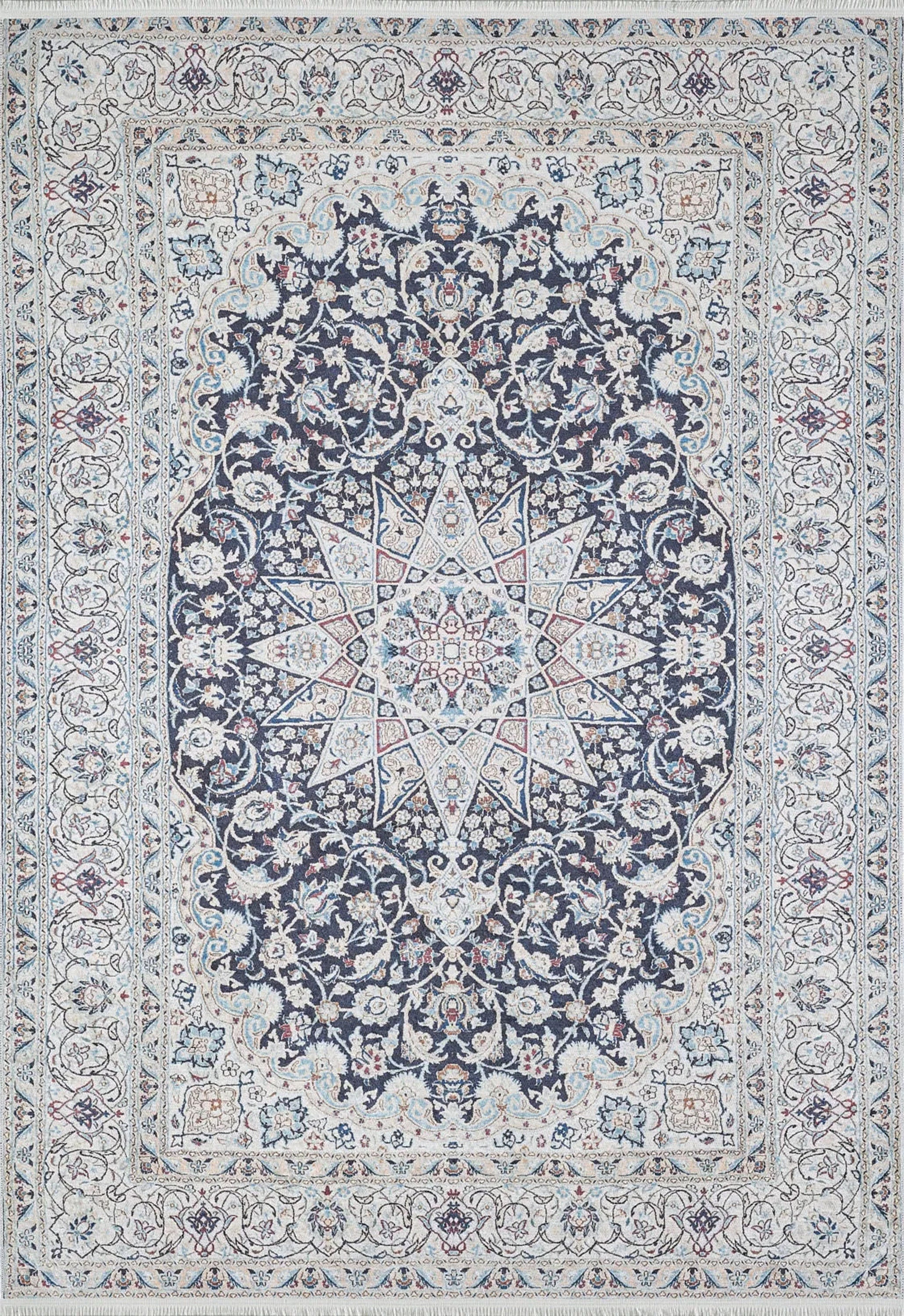 Sidla Turkish White Navy Blue Rug