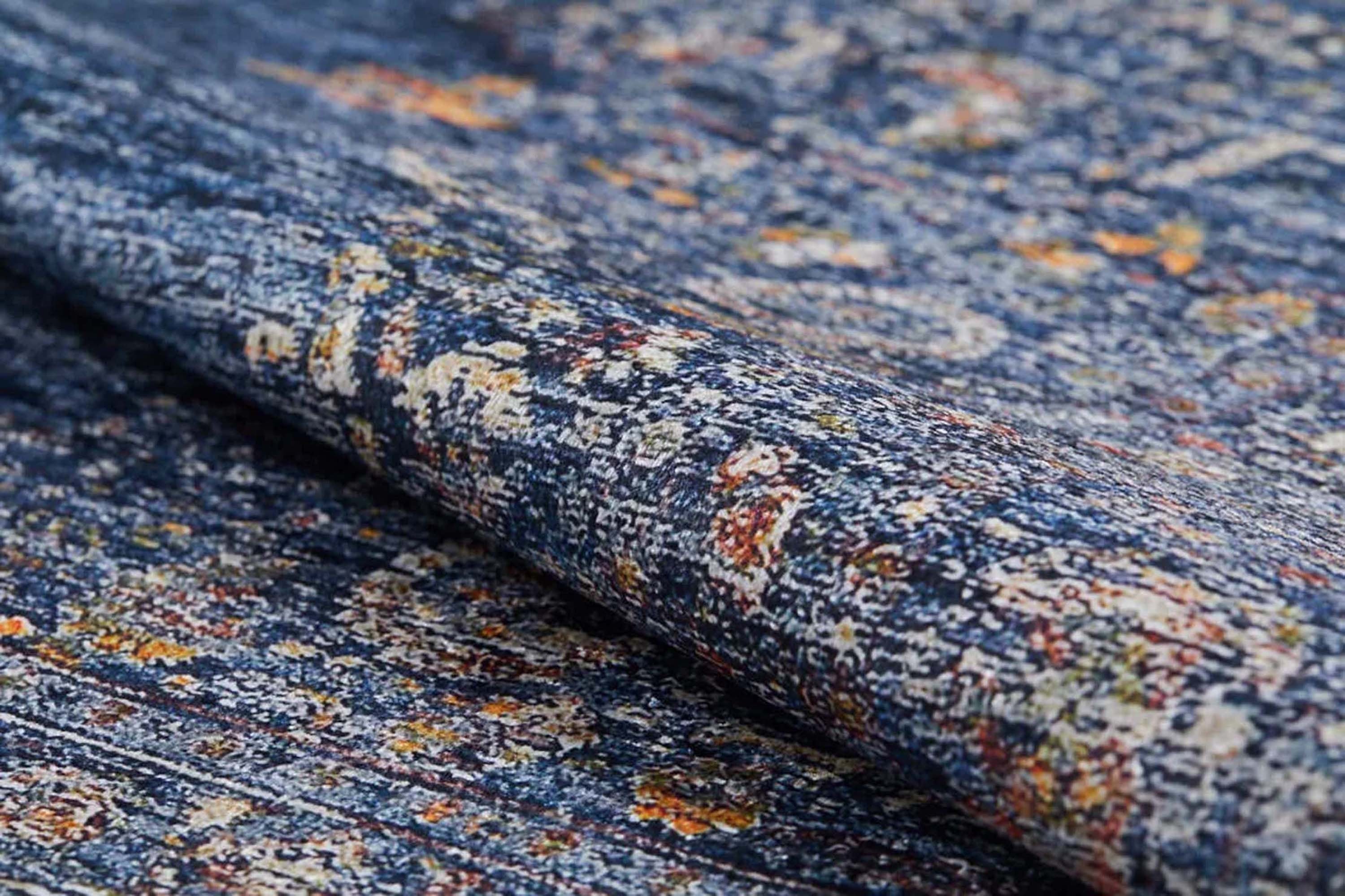 Sira Turkish Navy Blue Beige Vintage Rug