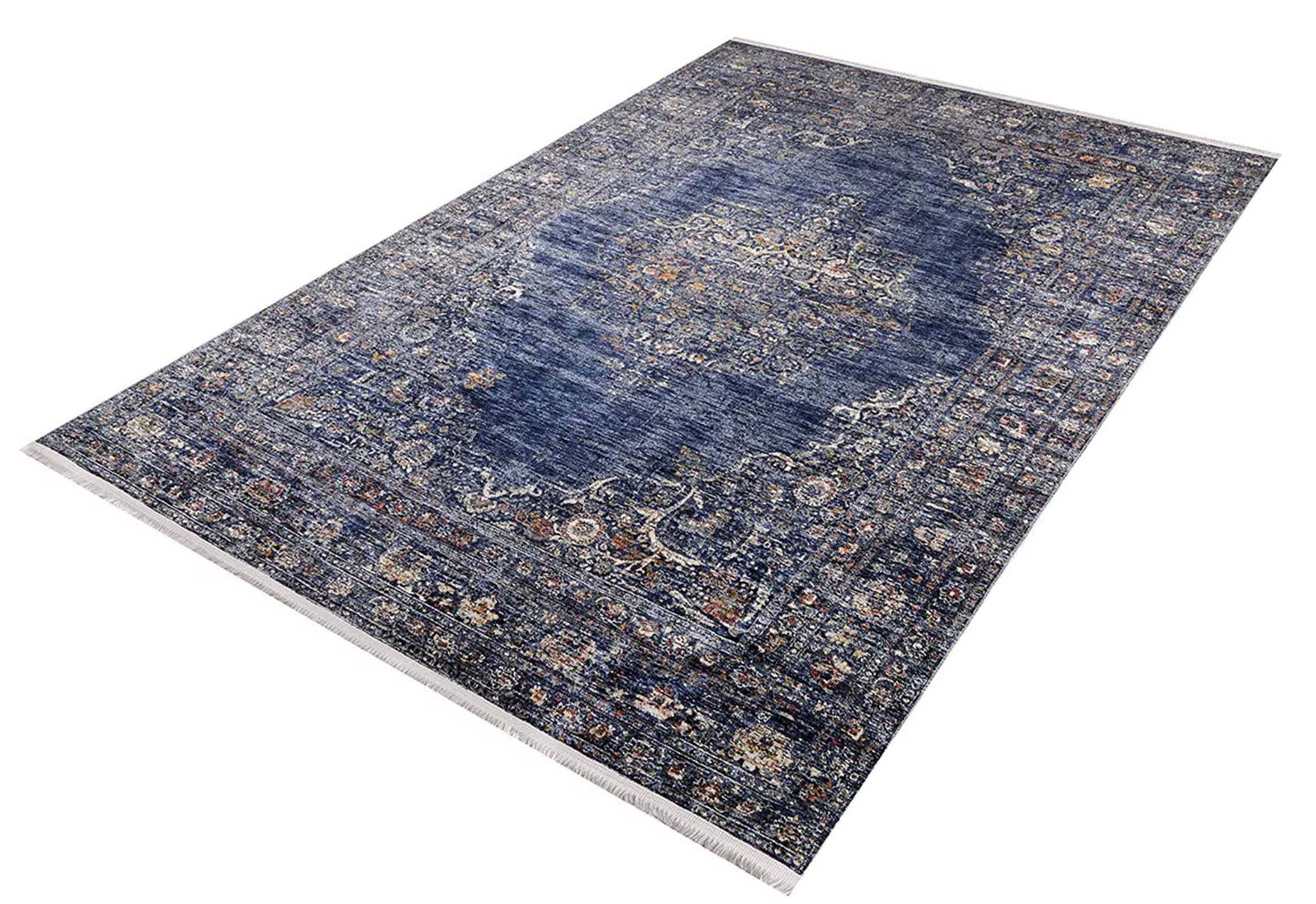 Sira Turkish Navy Blue Beige Vintage Rug