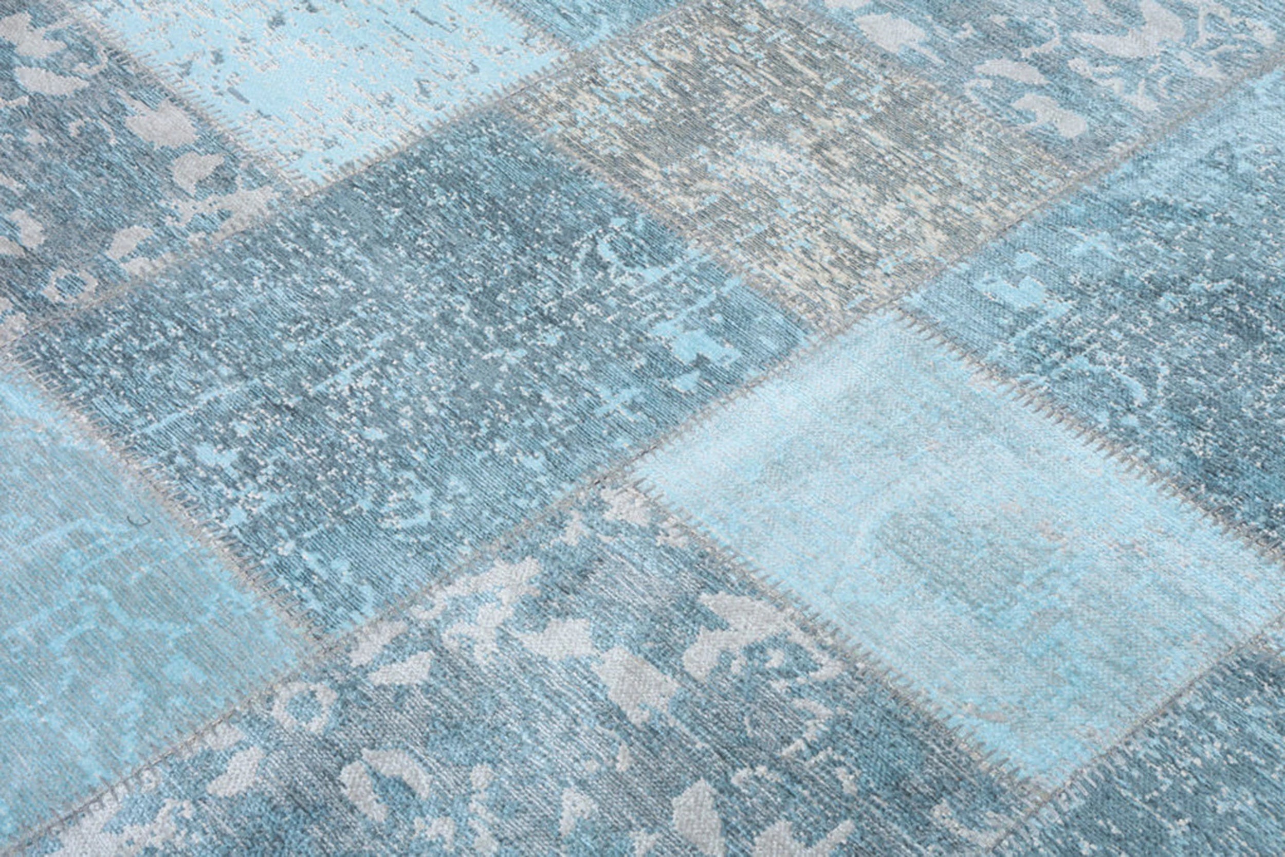 Skyla Light Sky Blue Patchwork Vintage Rug