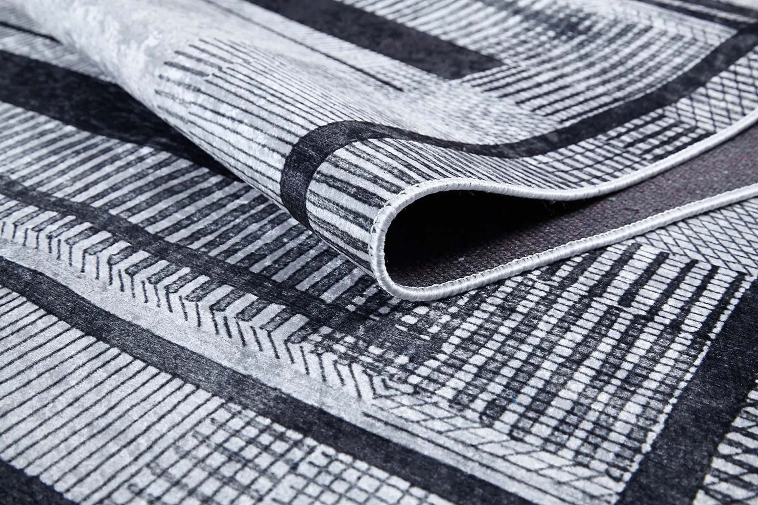 Solla Solid Beige Gray Rug Striped Border Rug