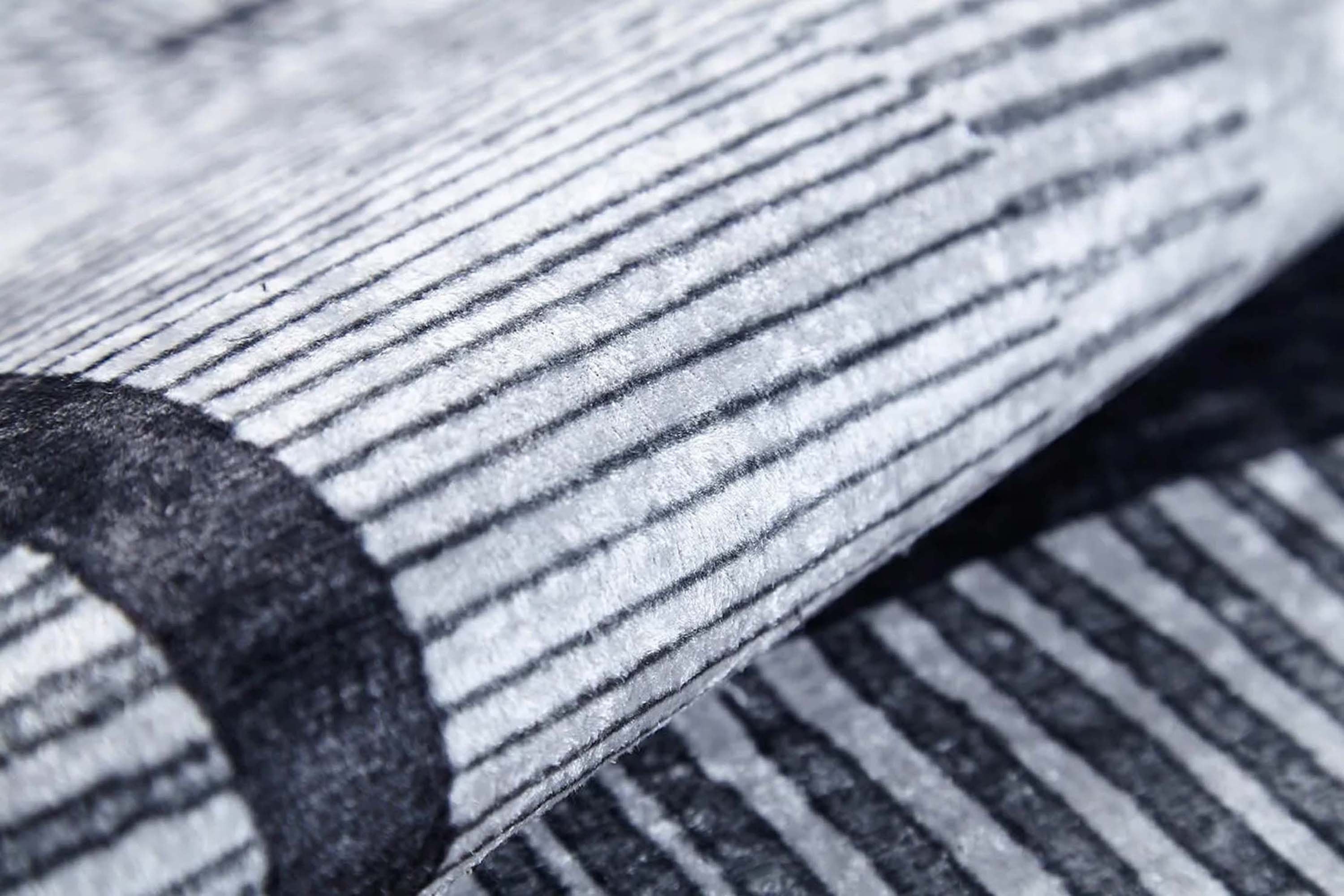 Solla Solid Beige Gray Rug Striped Border Rug