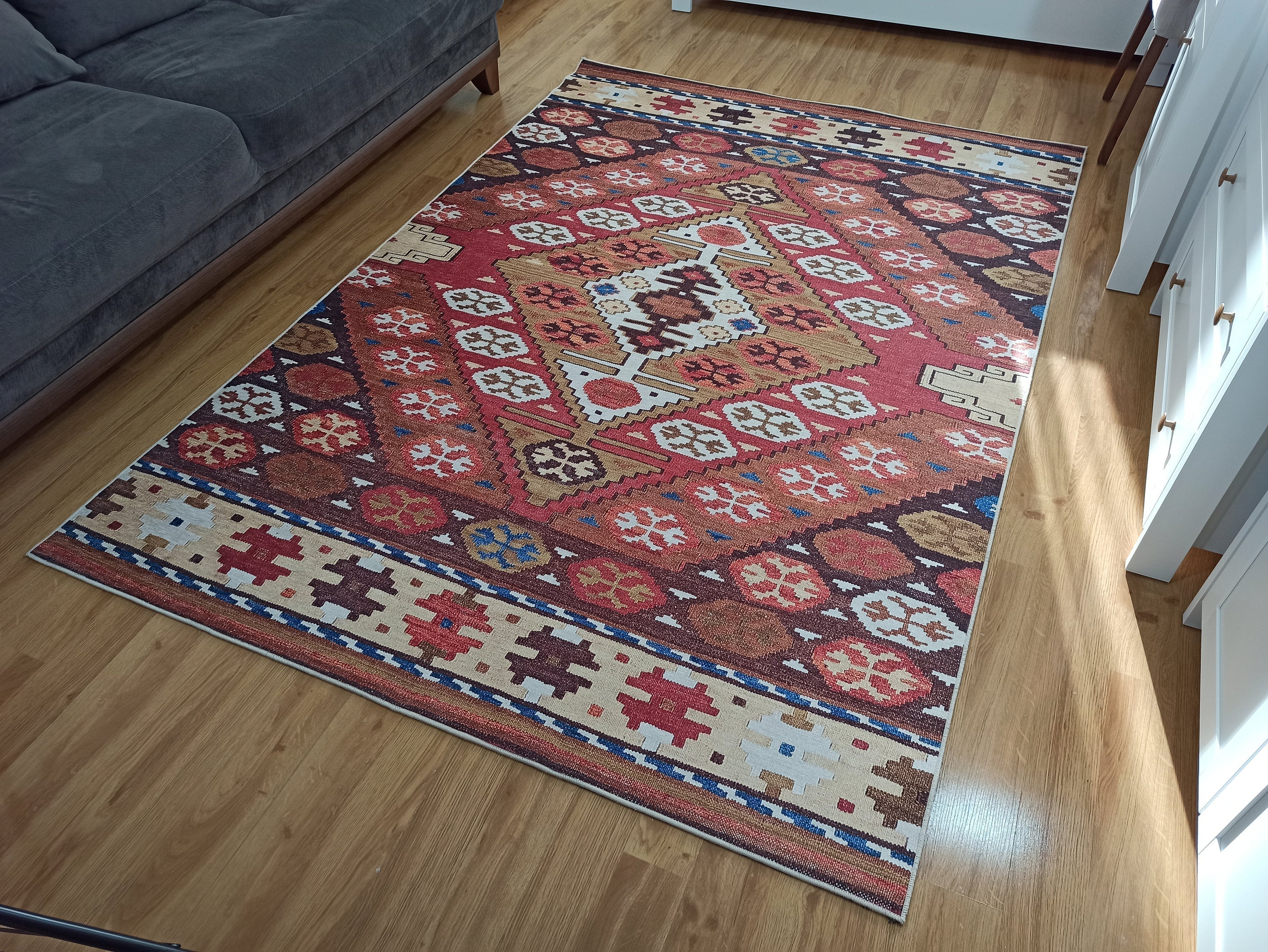Suna Turkish Kilim Pastel Coral Red Rug