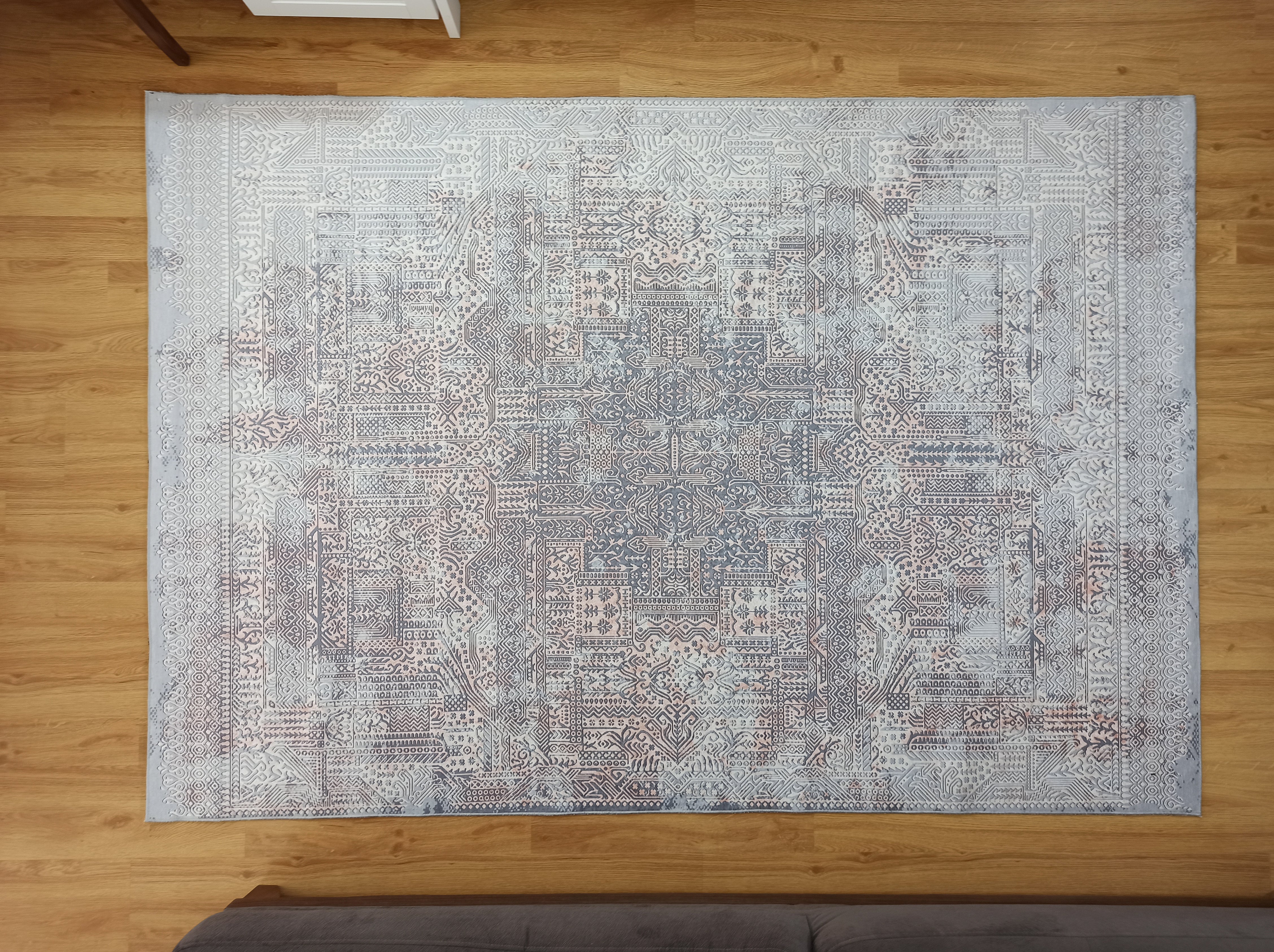 Taka Gray, White and Blush Modern Geometric Rug