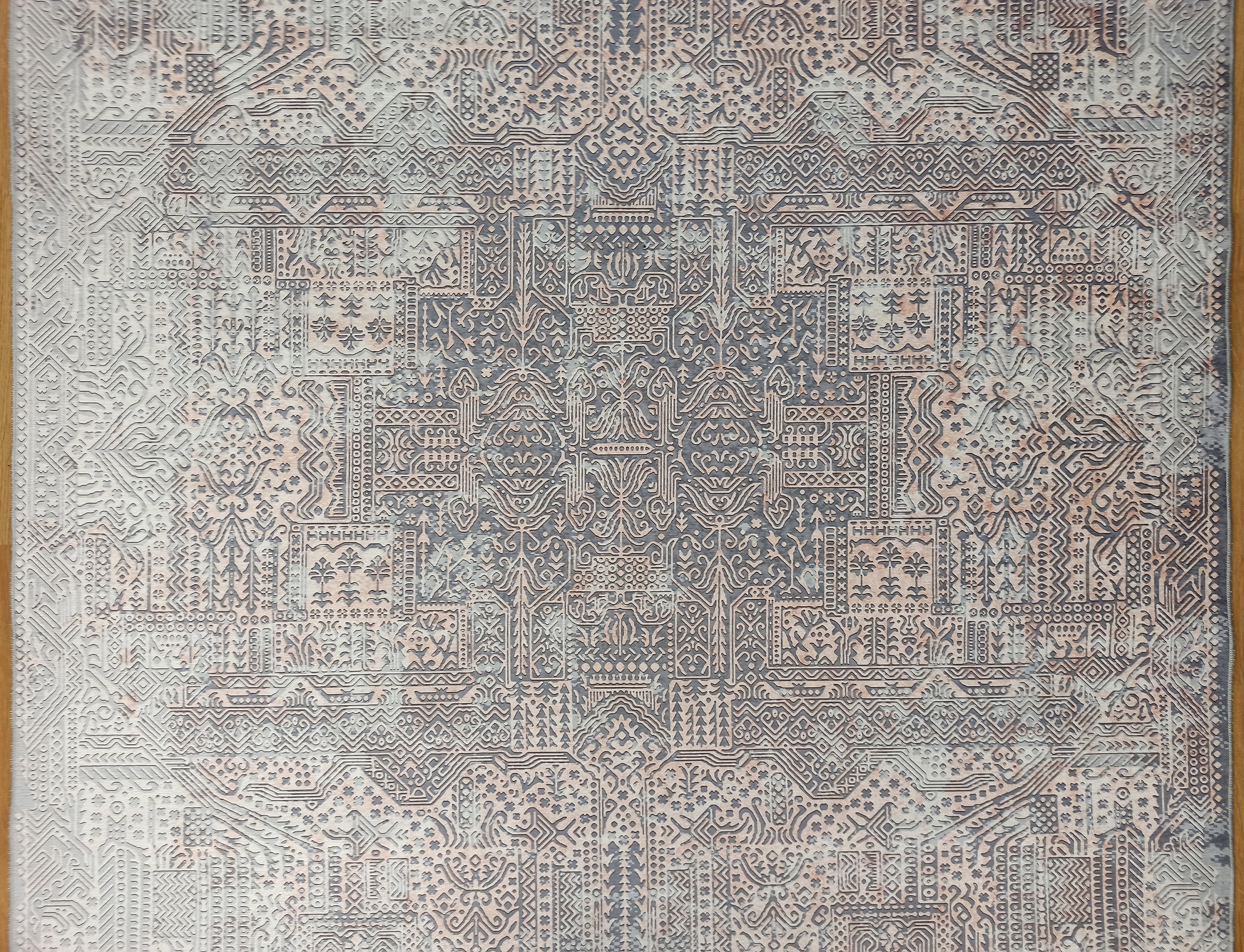 Taka Gray, White and Blush Modern Geometric Rug