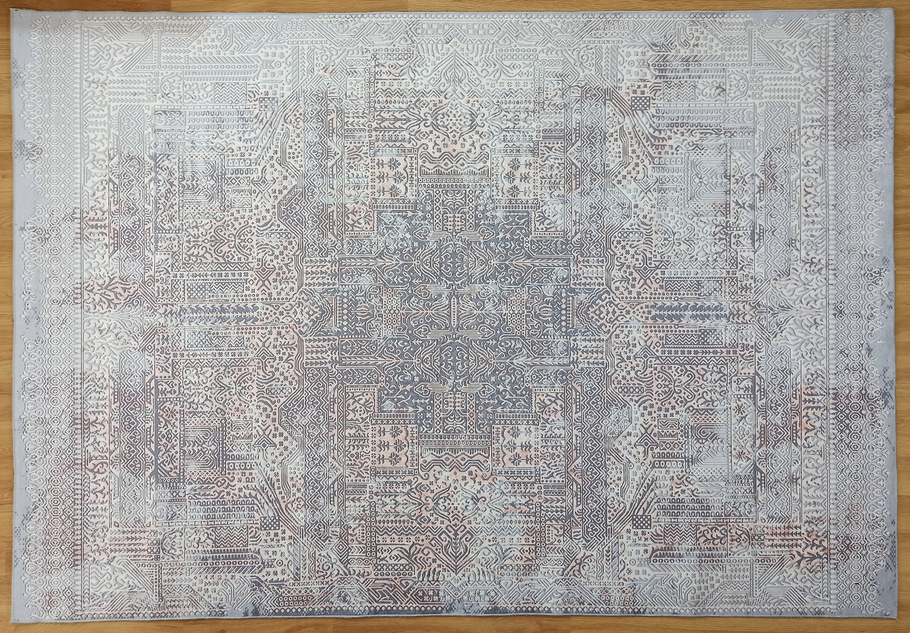 Taka Gray, White and Blush Modern Geometric Rug