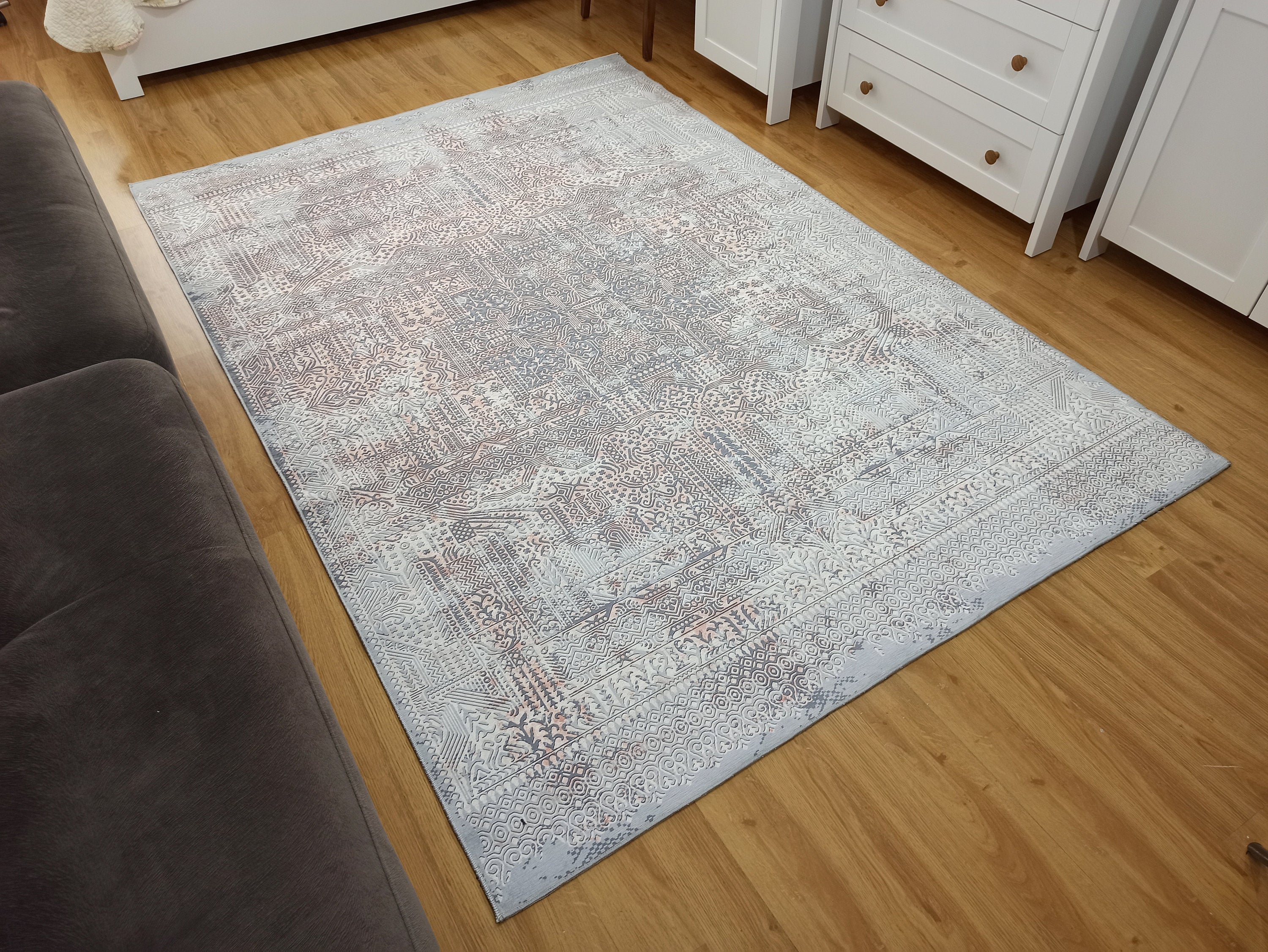 Taka Gray, White and Blush Modern Geometric Rug