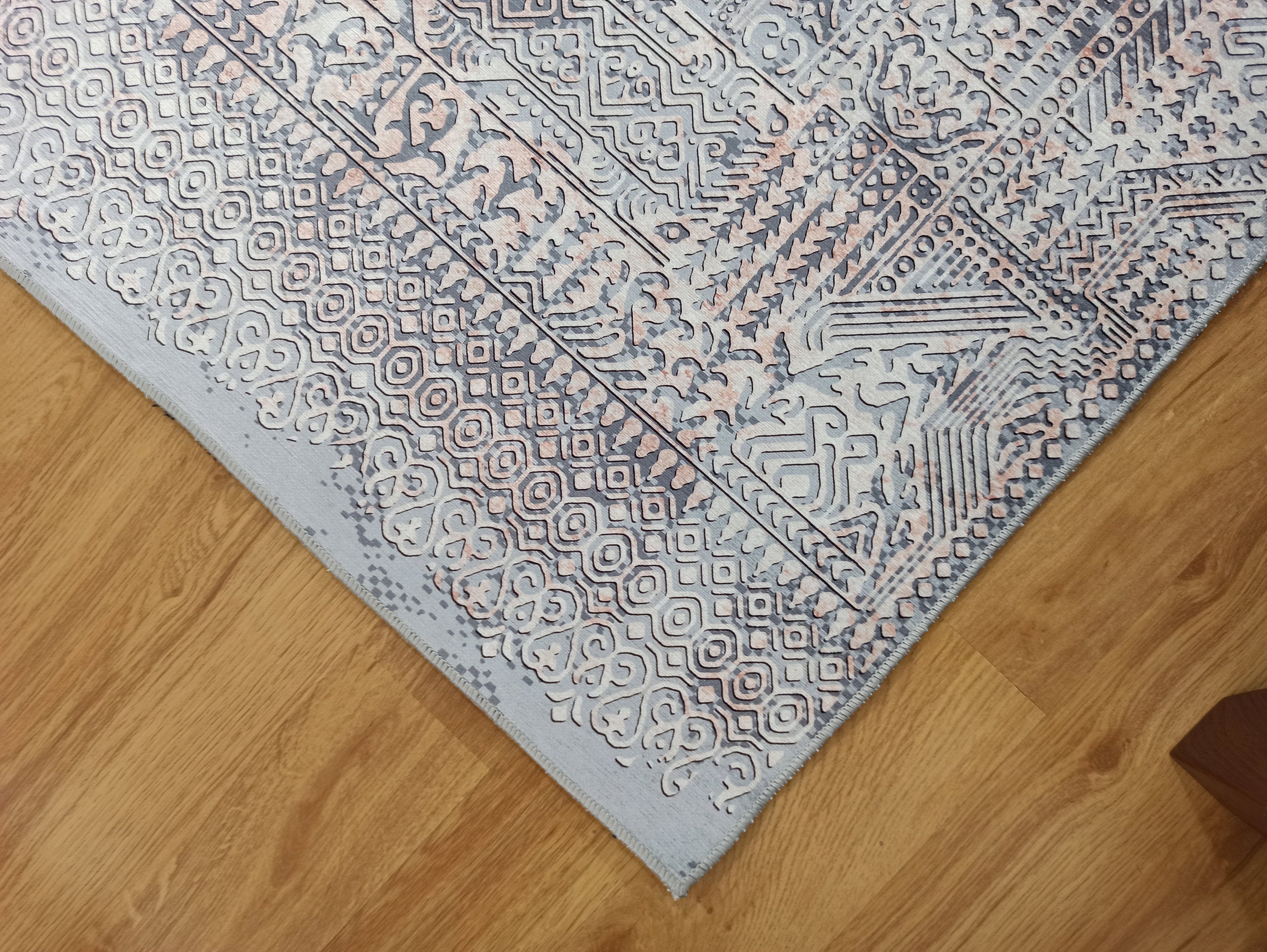 Taka Gray, White and Blush Modern Geometric Rug