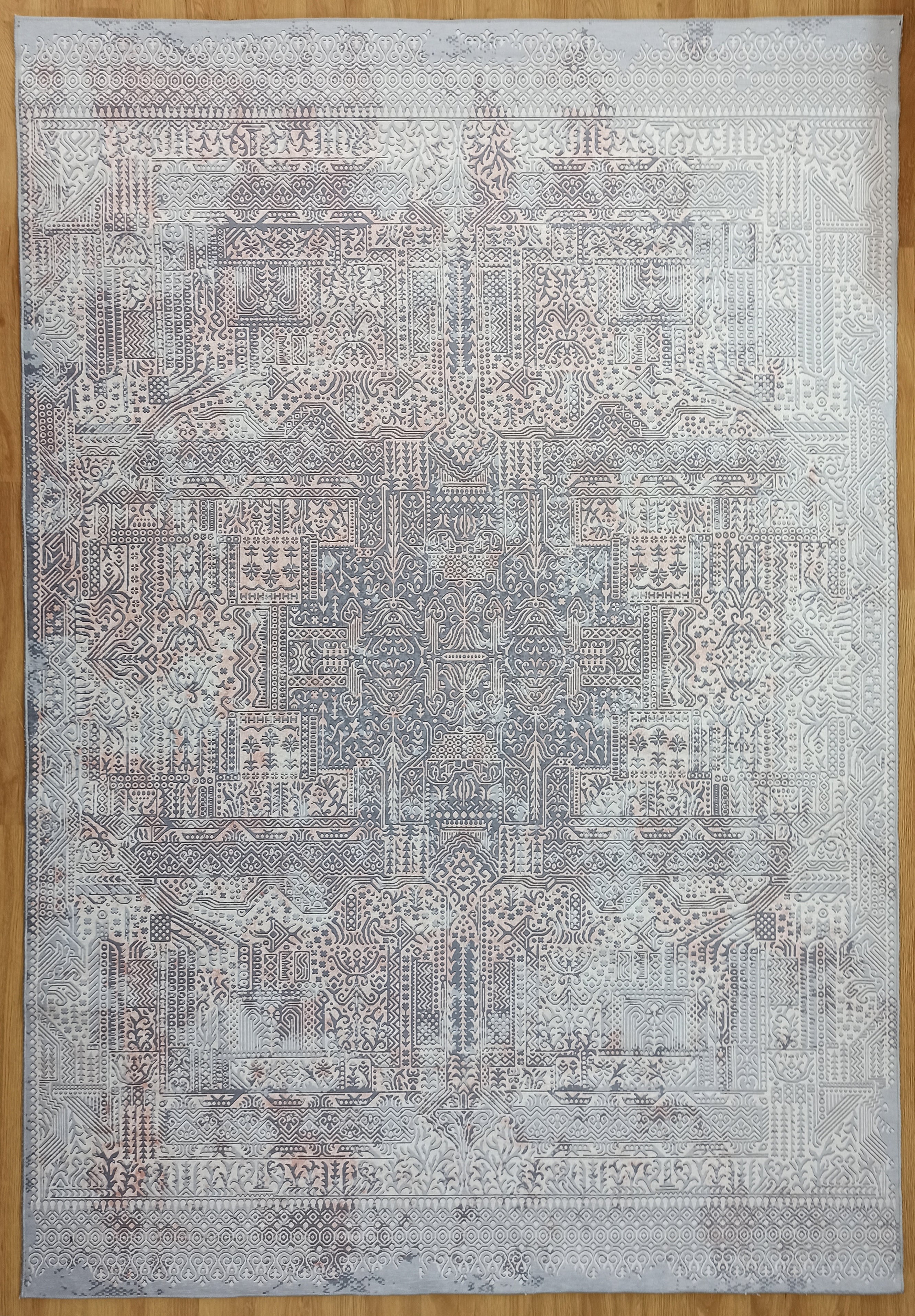 Taka Gray, White and Blush Modern Geometric Rug