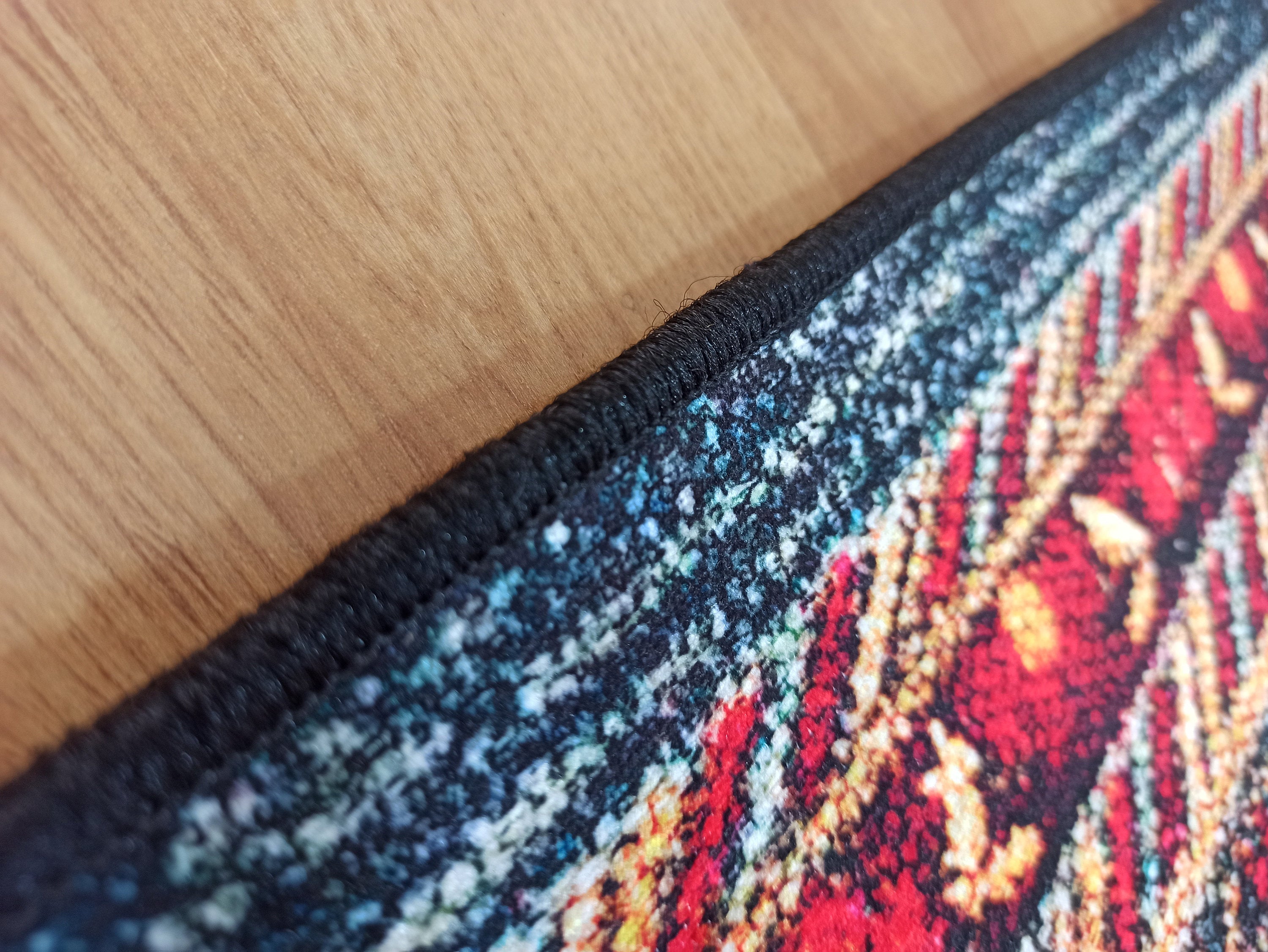 Tala Rug Beige Blue Coral Red Lined Rug