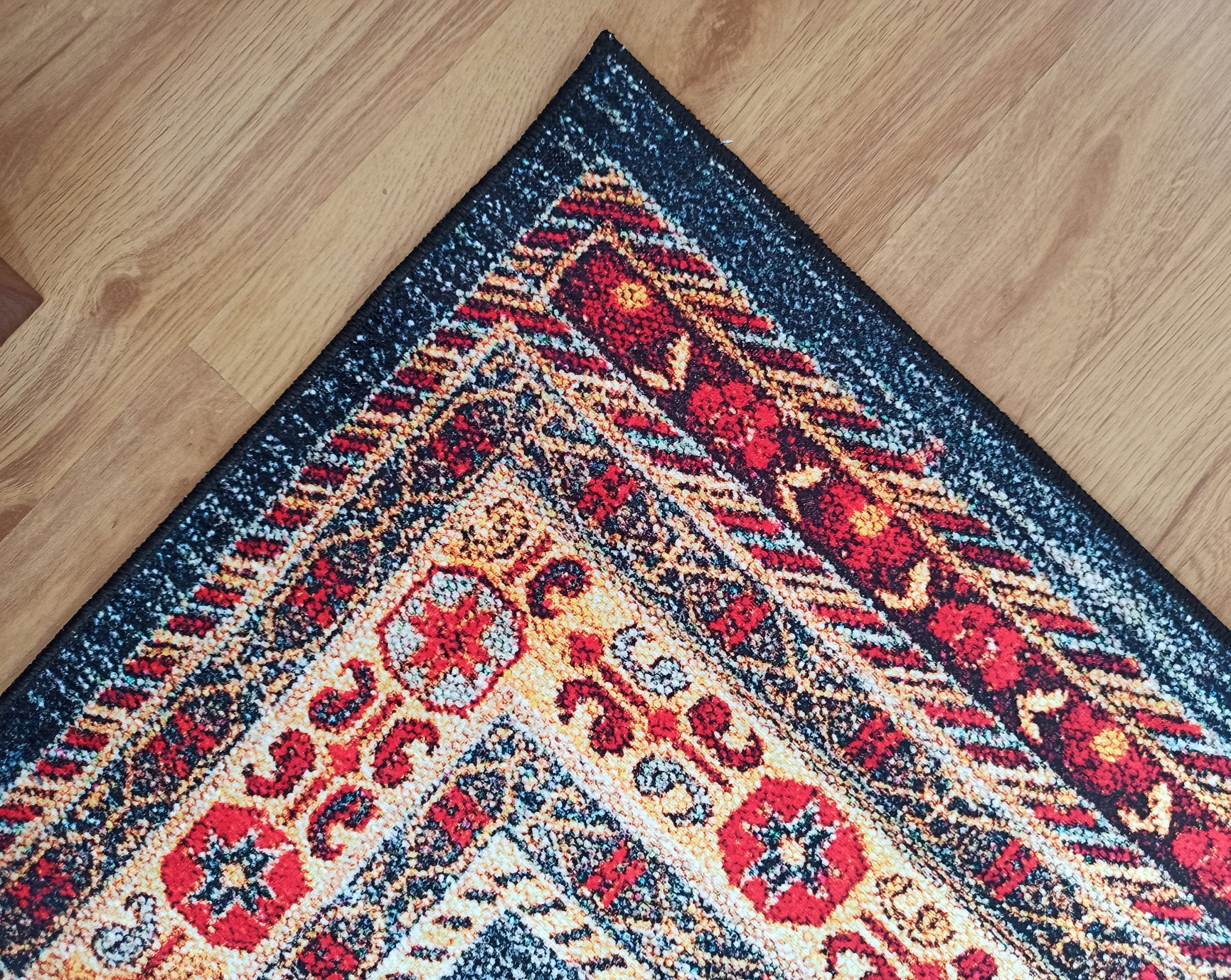 Tala Rug Beige Blue Coral Red Lined Rug