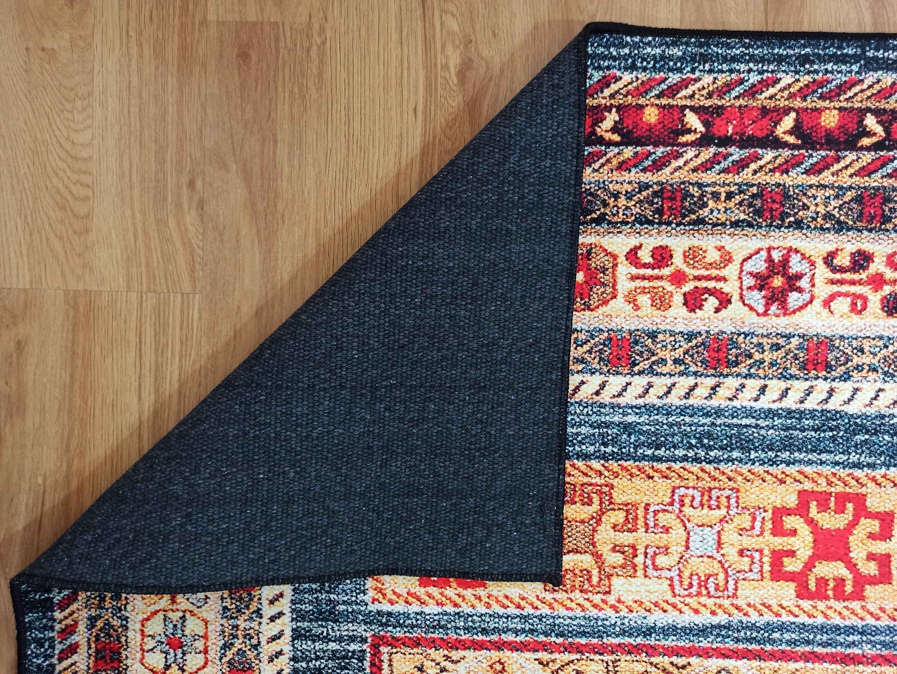 Tala Rug Beige Blue Coral Red Lined Rug