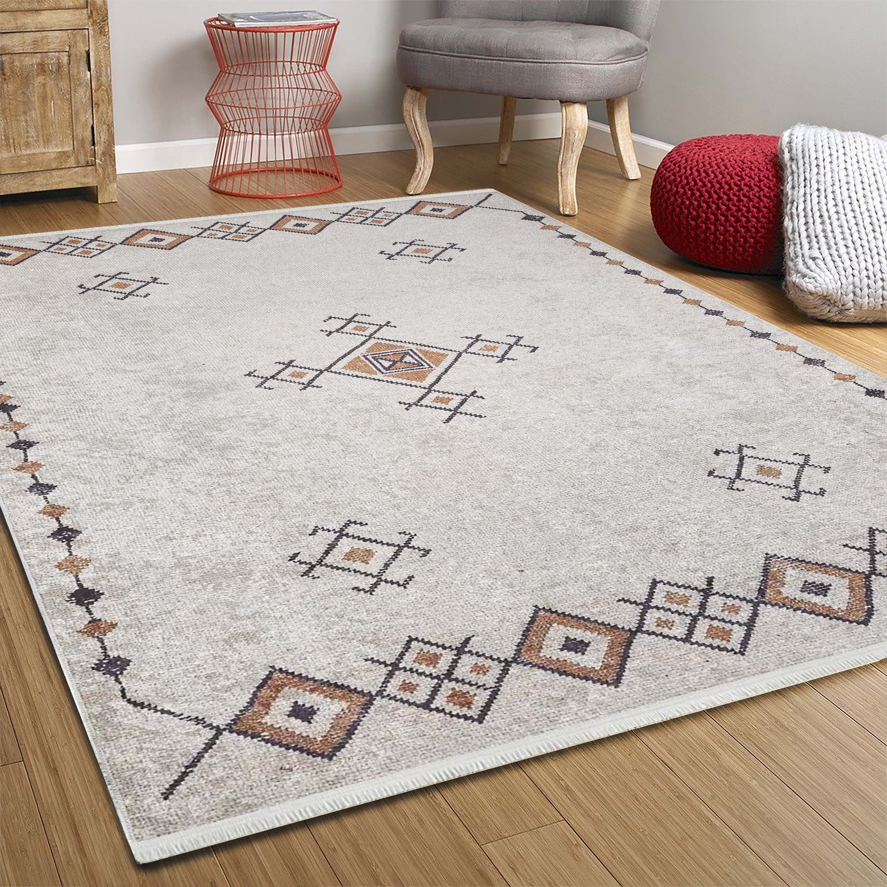 Tayha Turkish Beige Diamond Medallion Rug