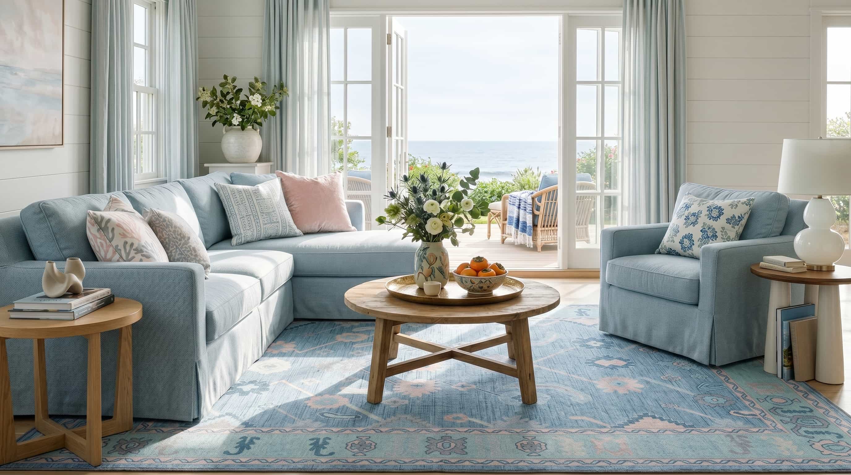 Teal Blue Oushak Area Washable Rug - Fame Rugs