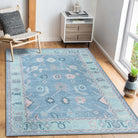Teal Blue Oushak Area Washable Rug