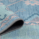 Teal Blue Oushak Area Washable Rug