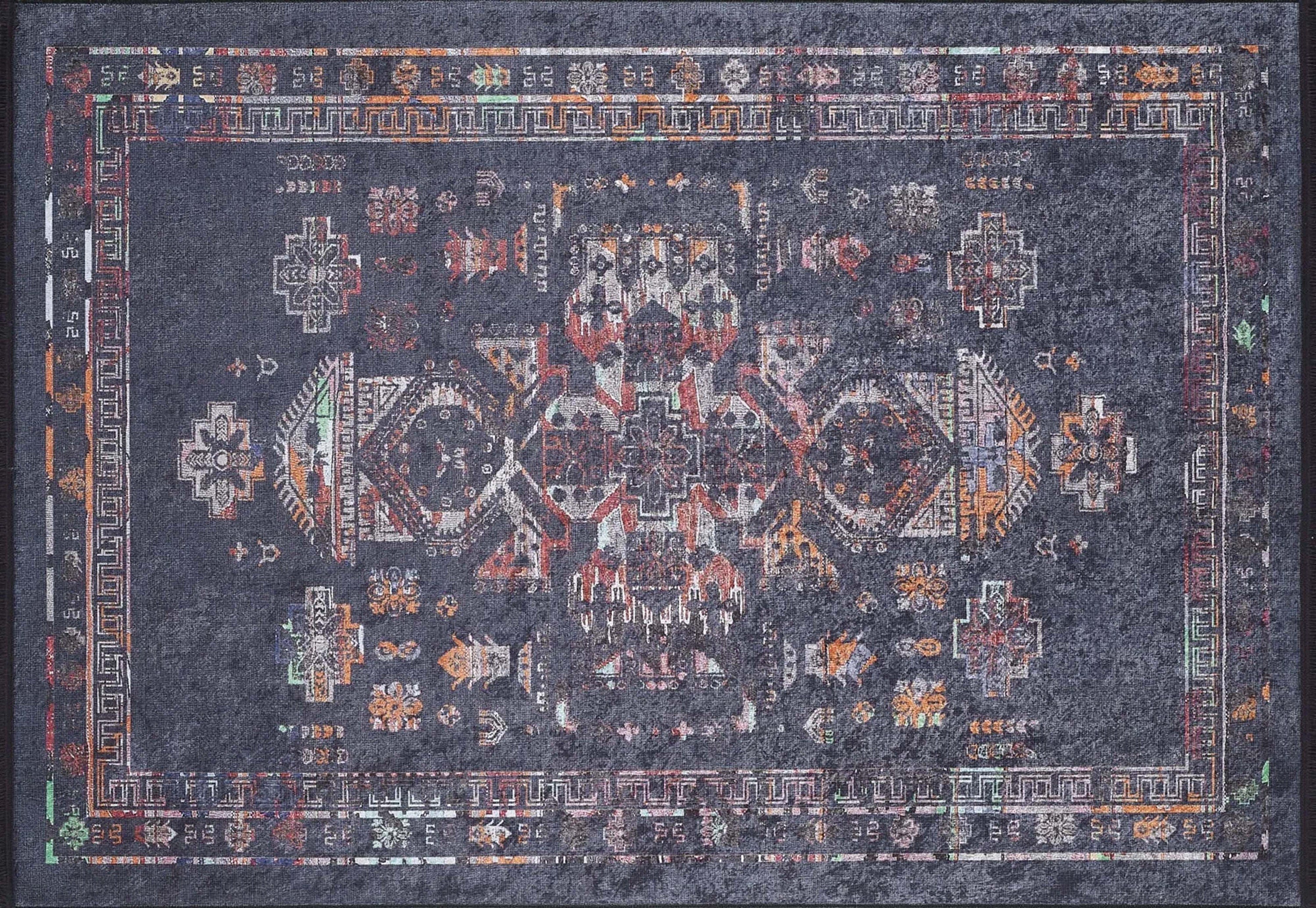 Tiara Turkish Ethnic Black Dark Gray Rug