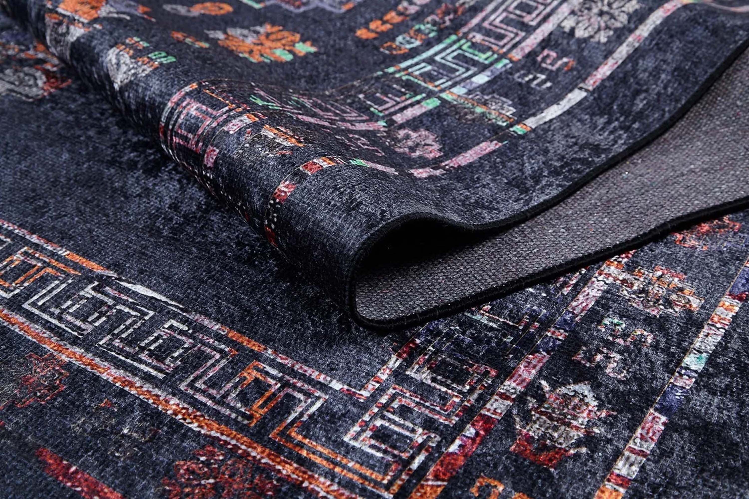 Tiara Turkish Ethnic Black Dark Gray Rug